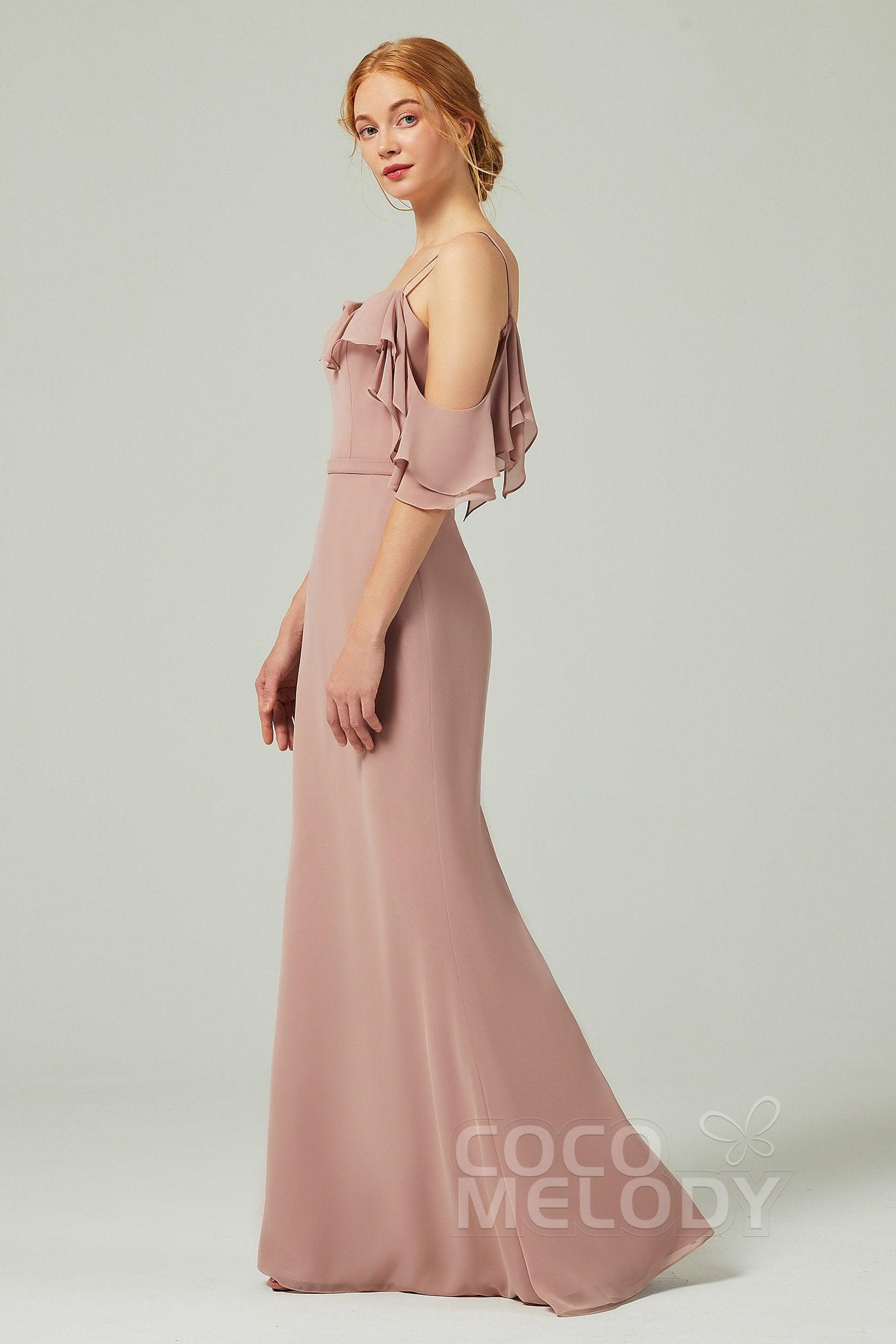 Sheath-Column Floor Length Chiffon Bridesmaid Dress CB0301 - COCOMELODY
