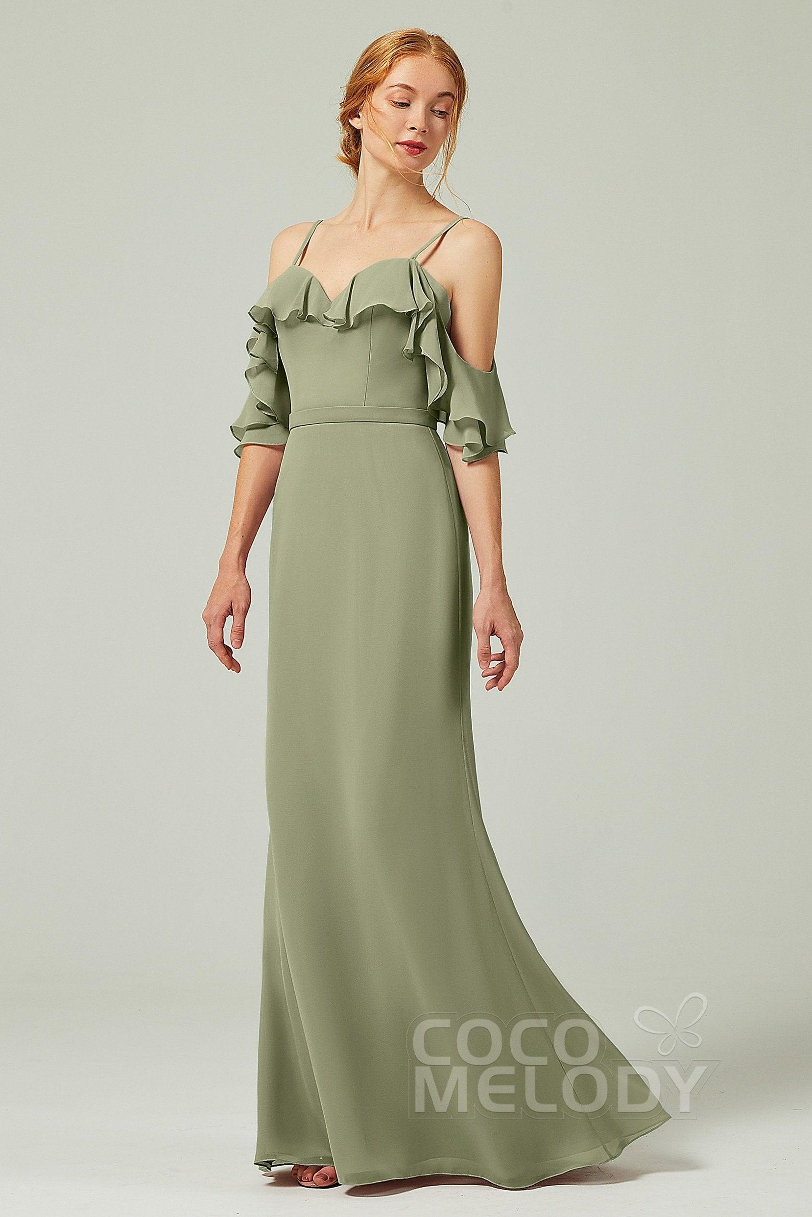 Sheath-Column Floor Length Chiffon Bridesmaid Dress CB0301 - COCOMELODY