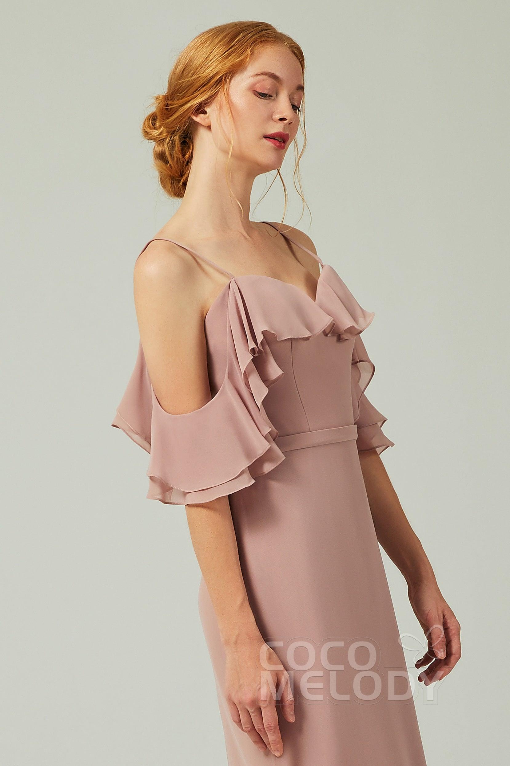 Sheath-Column Floor Length Chiffon Bridesmaid Dress CB0301 - COCOMELODY