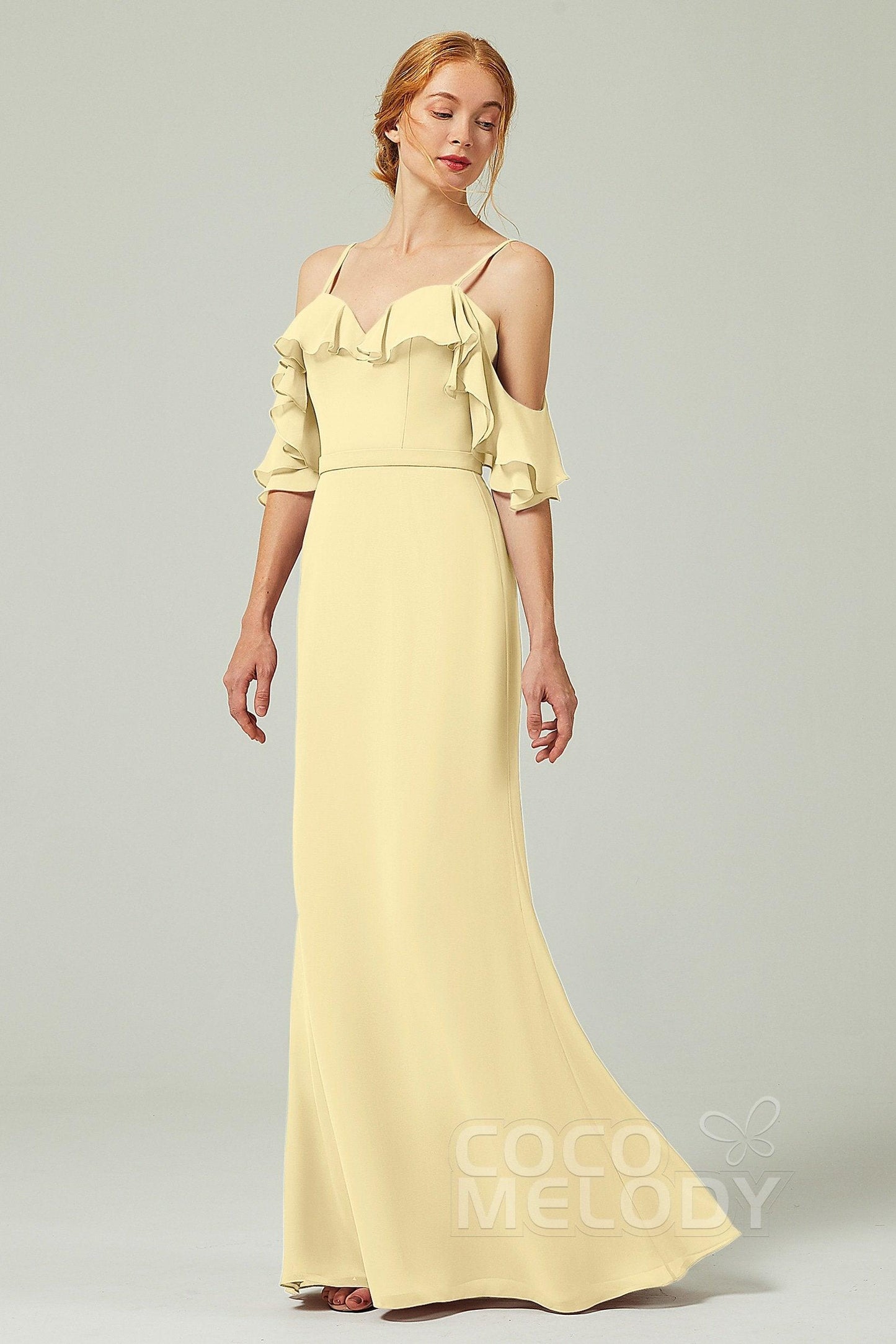 Sheath-Column Floor Length Chiffon Bridesmaid Dress CB0301 - COCOMELODY