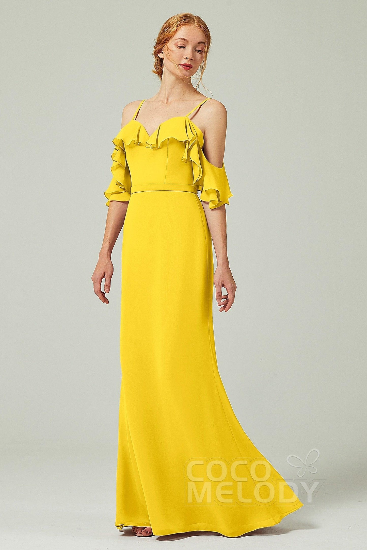 Sheath-Column Floor Length Chiffon Bridesmaid Dress CB0301 - COCOMELODY