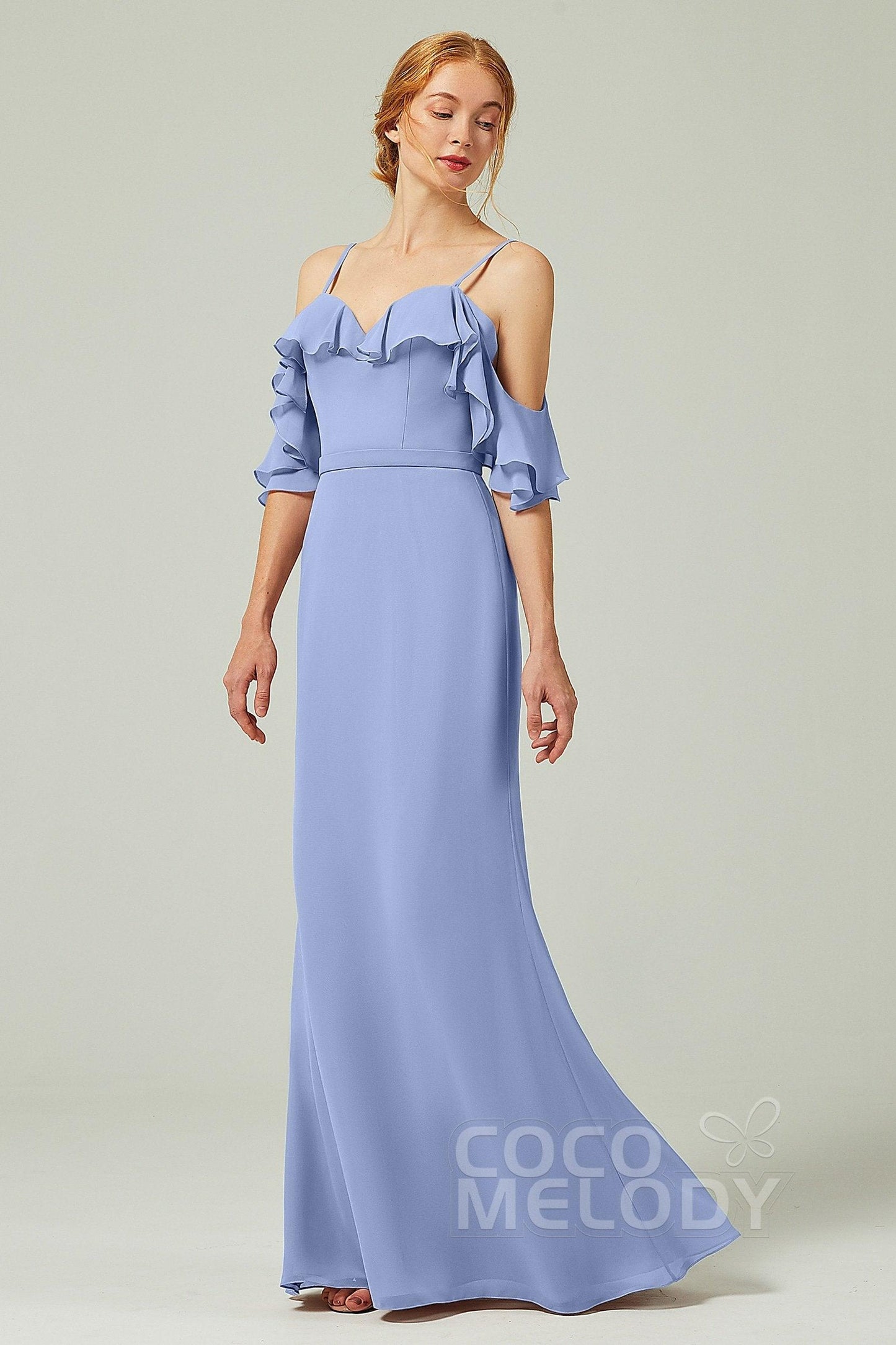 Sheath-Column Floor Length Chiffon Bridesmaid Dress CB0301 - COCOMELODY