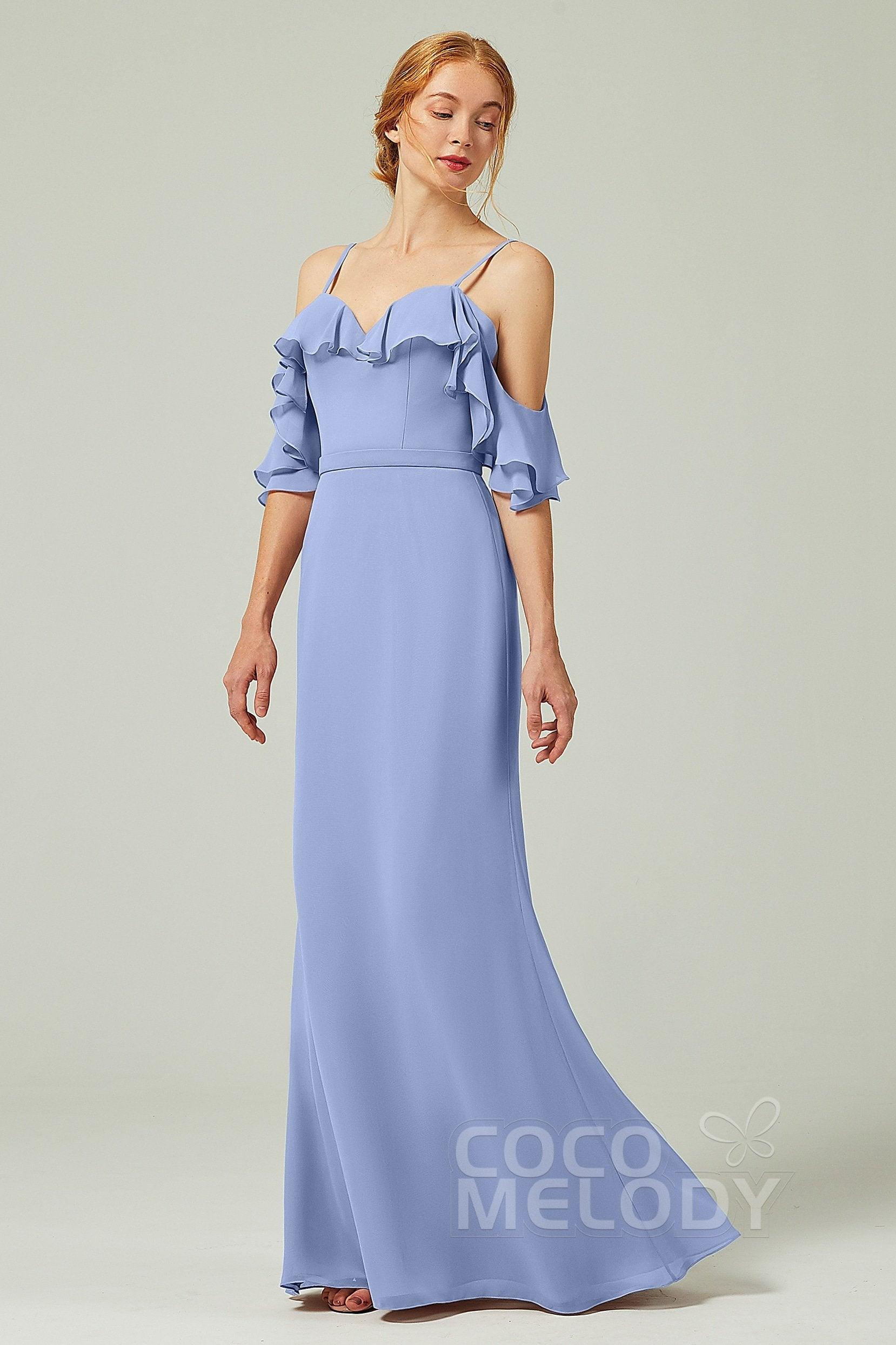 Sheath-Column Floor Length Chiffon Bridesmaid Dress CB0301 - COCOMELODY