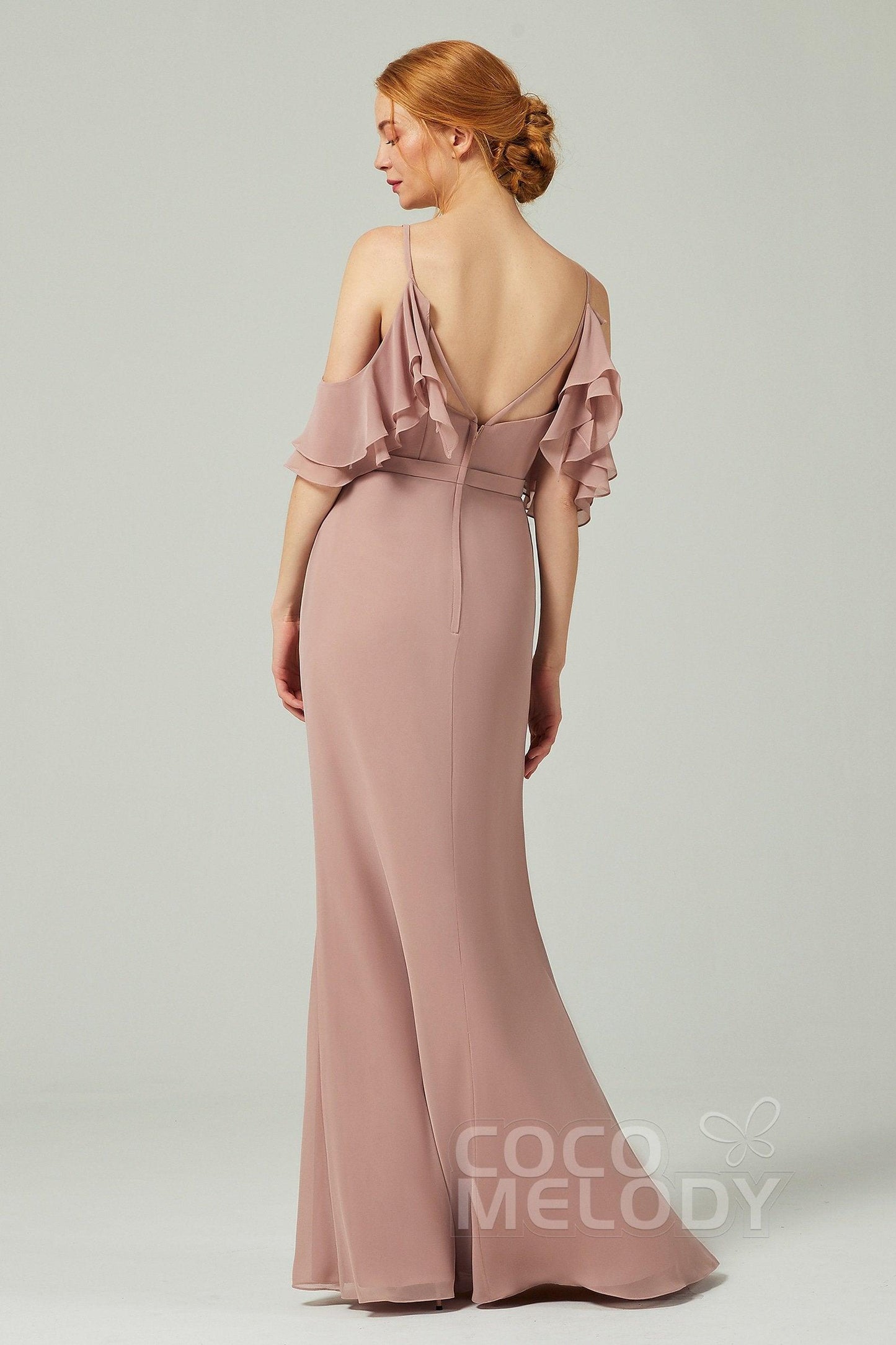 Sheath-Column Floor Length Chiffon Bridesmaid Dress CB0301 - COCOMELODY
