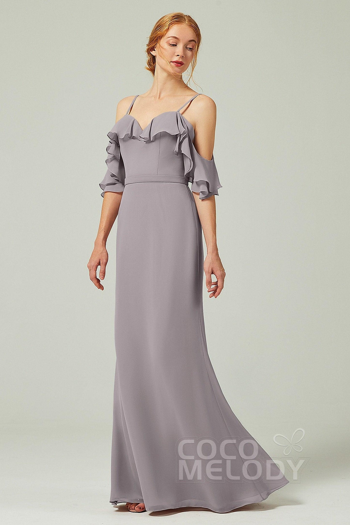 Sheath-Column Floor Length Chiffon Bridesmaid Dress CB0301 - COCOMELODY