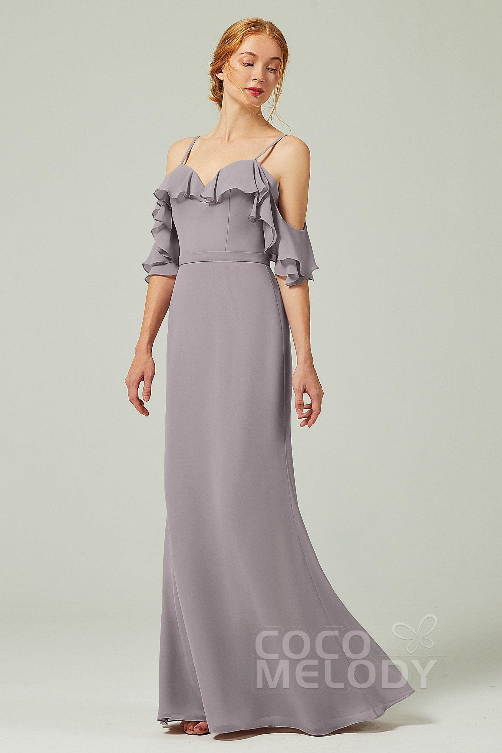 Sheath-Column Floor Length Chiffon Bridesmaid Dress CB0301 - COCOMELODY