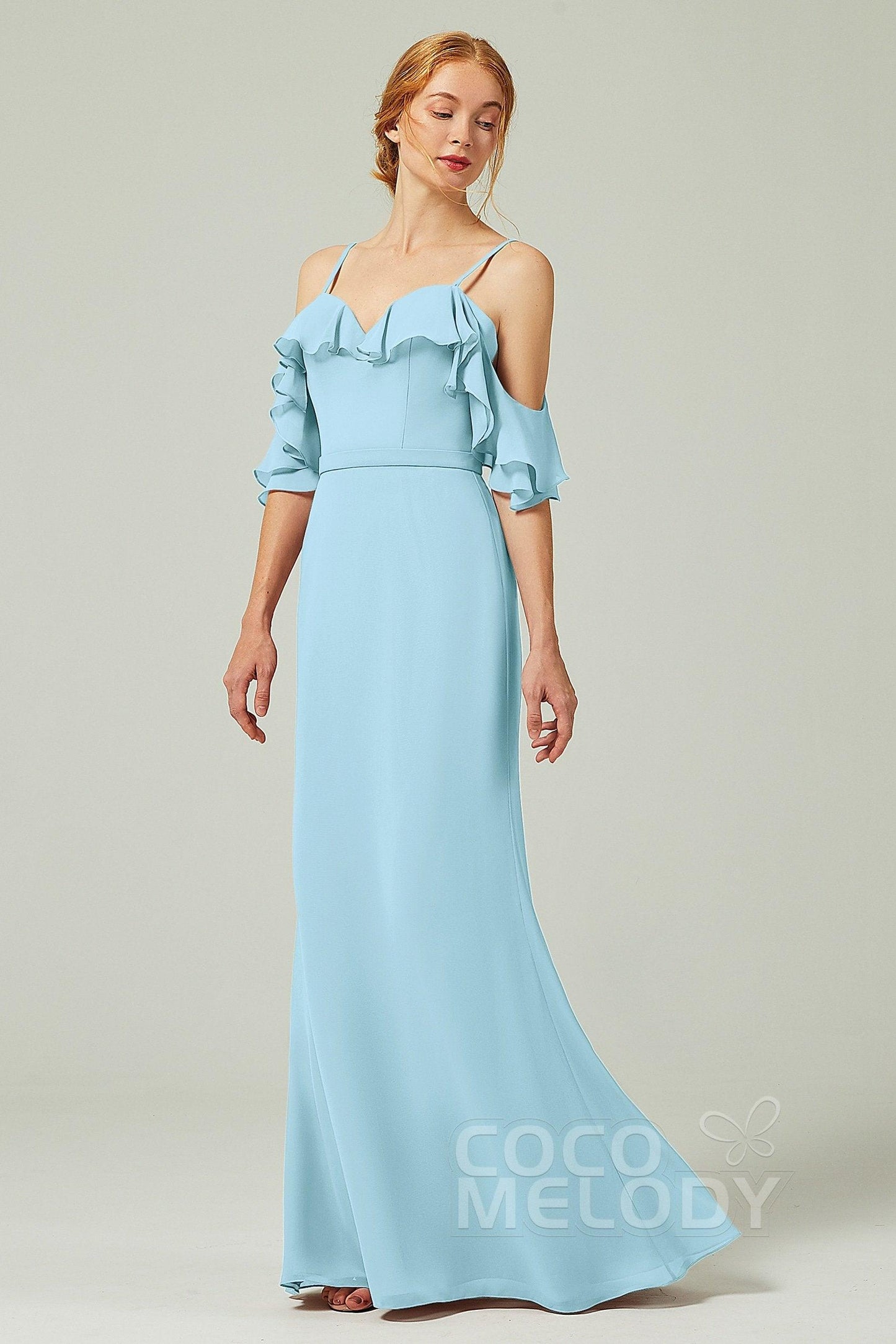 Sheath-Column Floor Length Chiffon Bridesmaid Dress CB0301 - COCOMELODY