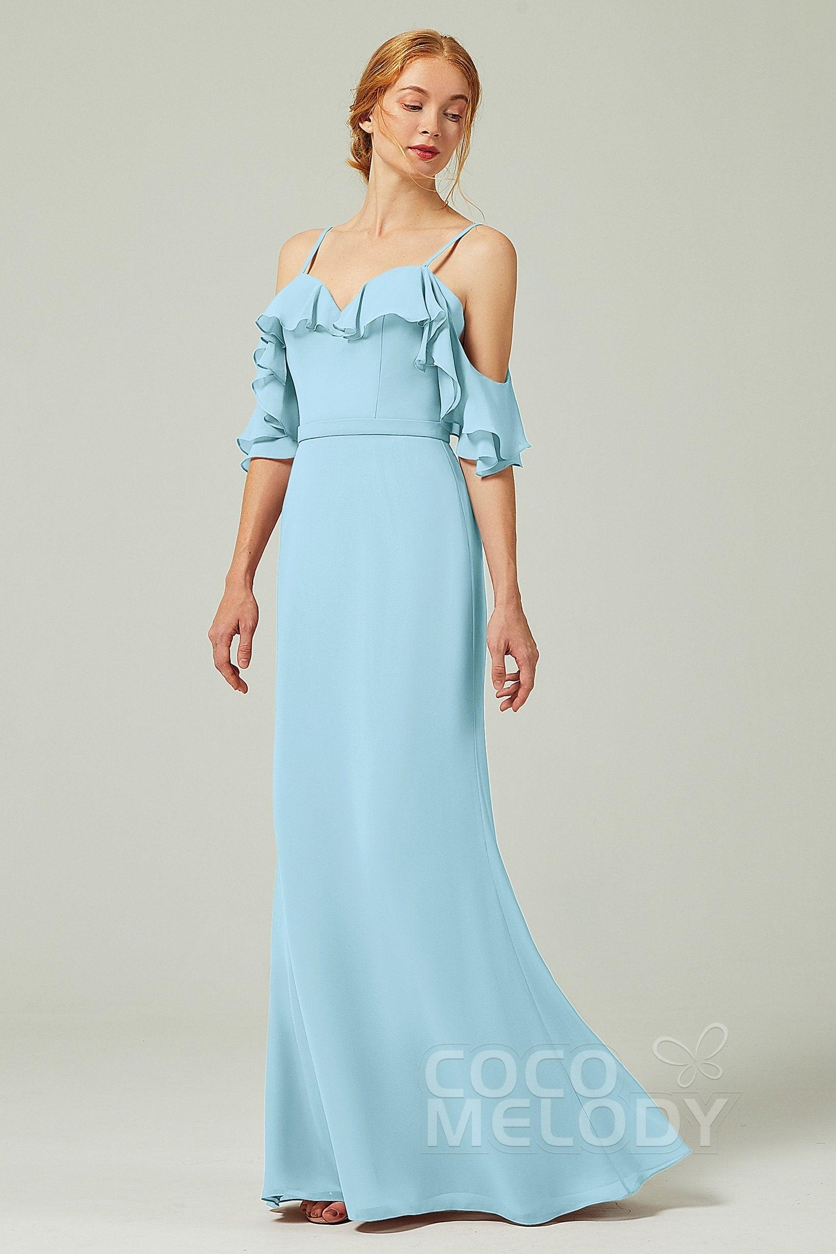 Sheath-Column Floor Length Chiffon Bridesmaid Dress CB0301 - COCOMELODY