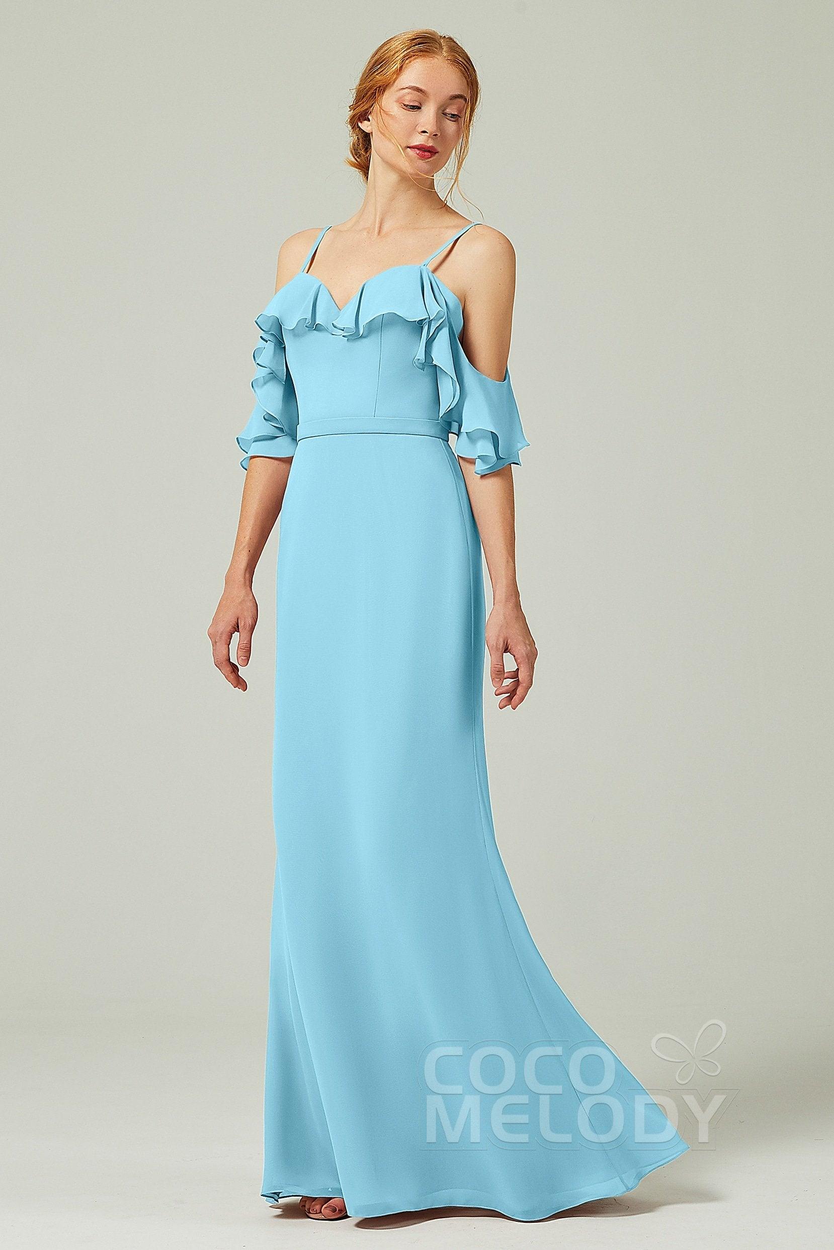 Sheath-Column Floor Length Chiffon Bridesmaid Dress CB0301 - COCOMELODY