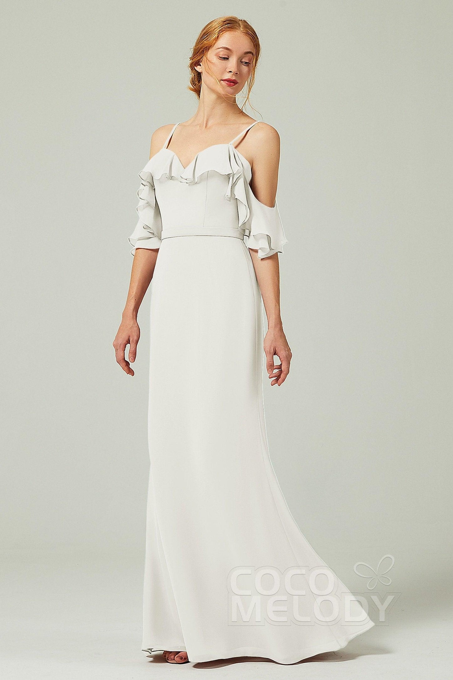 Sheath-Column Floor Length Chiffon Bridesmaid Dress CB0301 - COCOMELODY