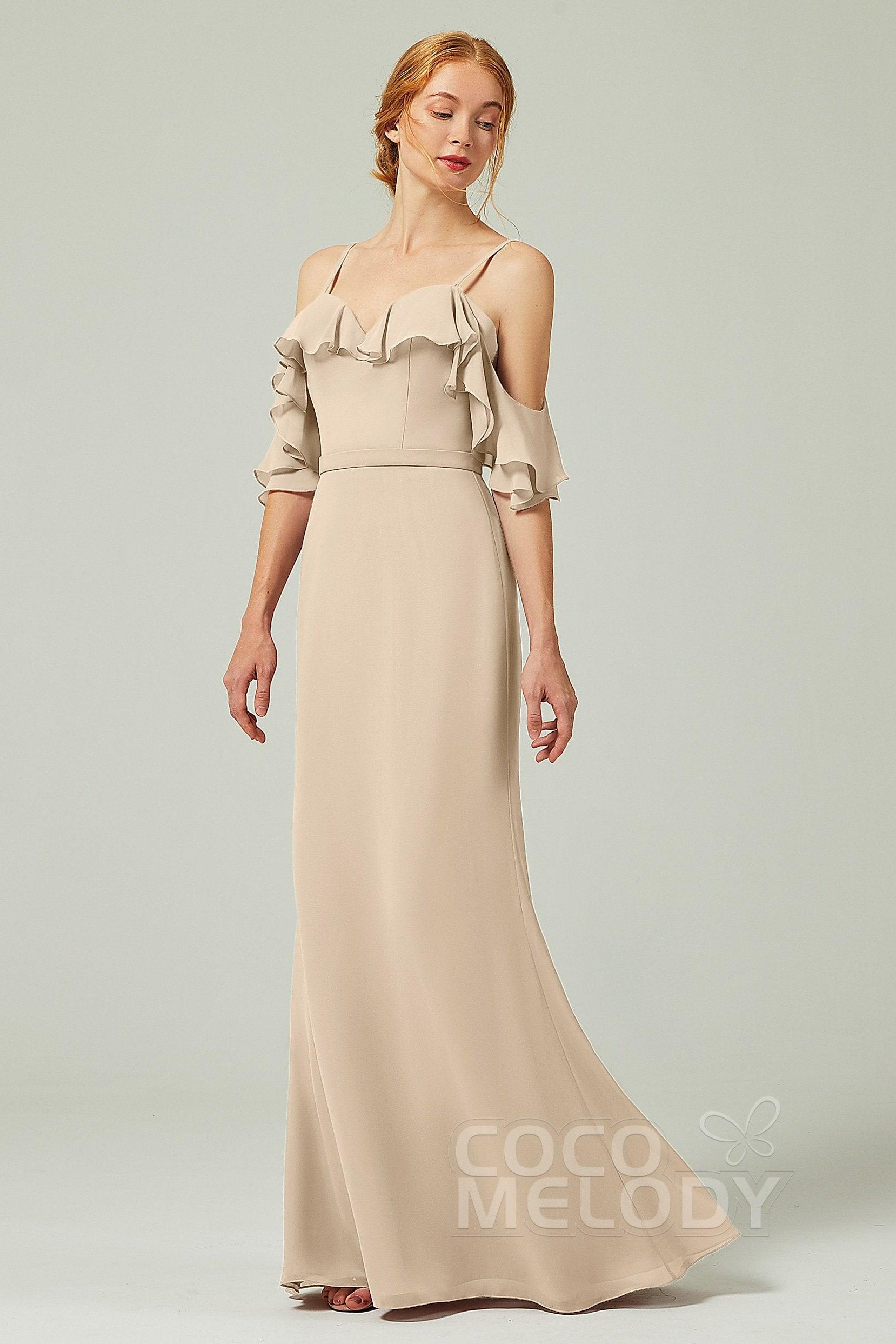 Sheath-Column Floor Length Chiffon Bridesmaid Dress CB0301 - COCOMELODY