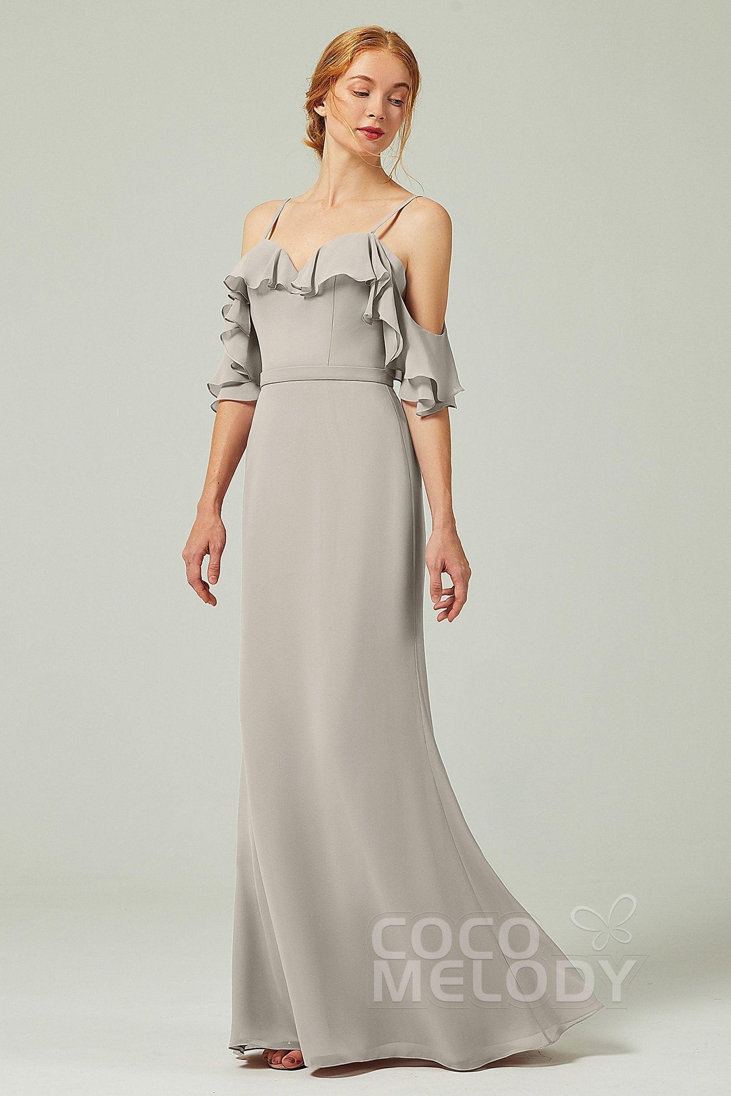 Sheath-Column Floor Length Chiffon Bridesmaid Dress CB0301 - COCOMELODY