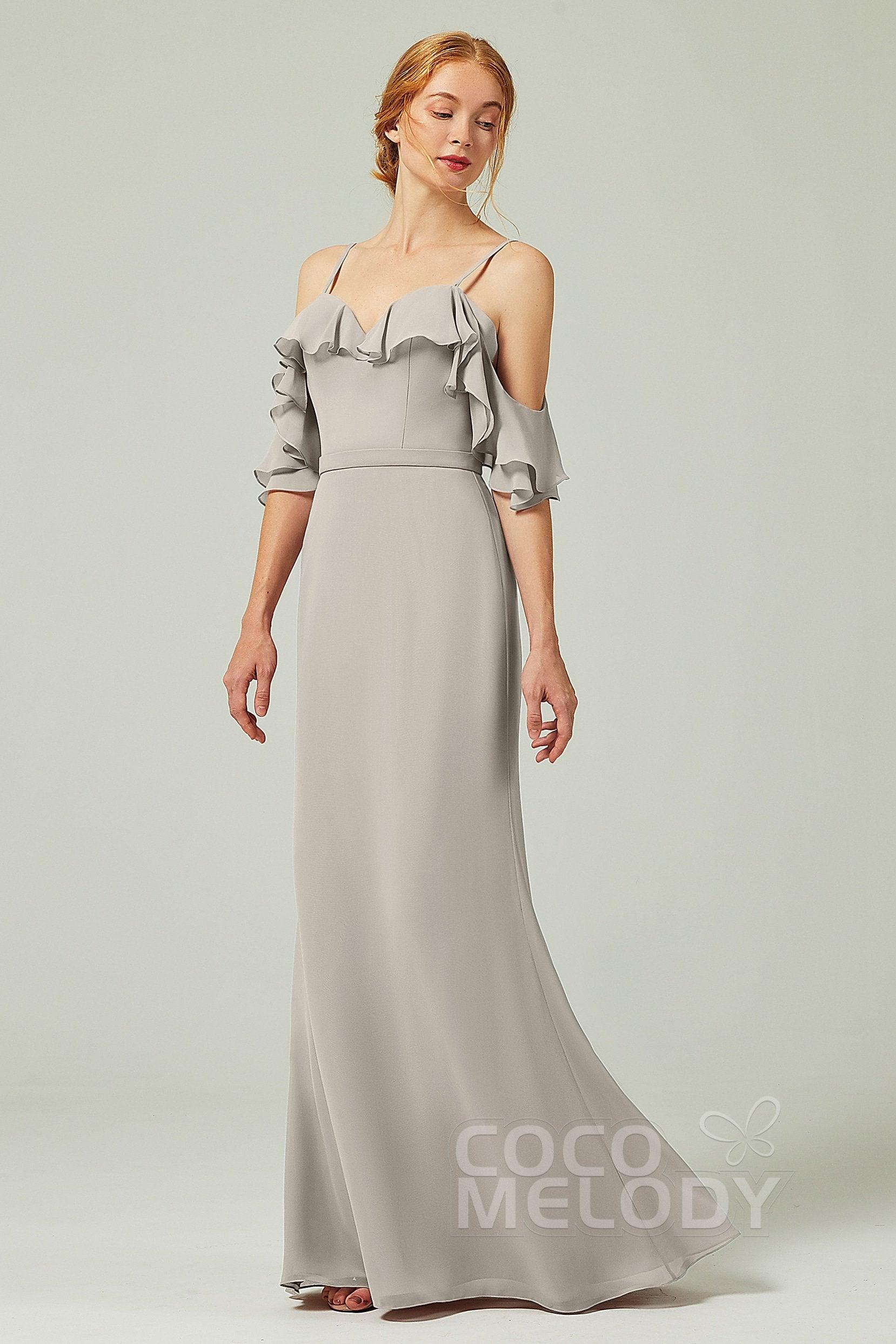 Sheath-Column Floor Length Chiffon Bridesmaid Dress CB0301 - COCOMELODY