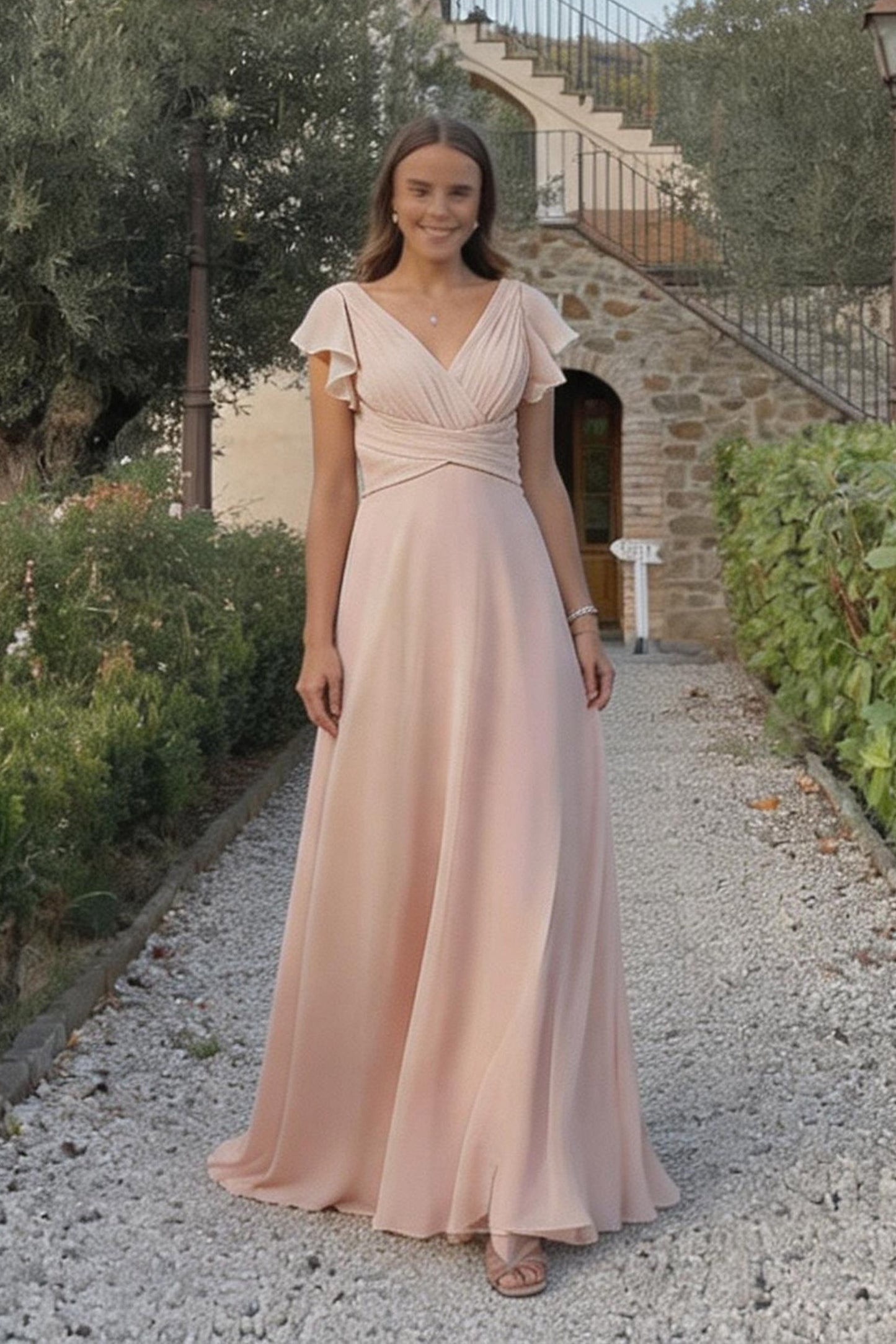 A-Line Floor Length Chiffon Bridesmaid Dress CB0302