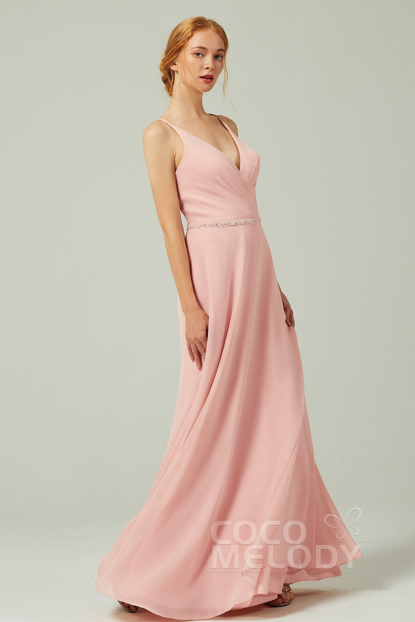 A-Line Floor Length Chiffon Bridesmaid Dress CB0303 - COCOMELODY