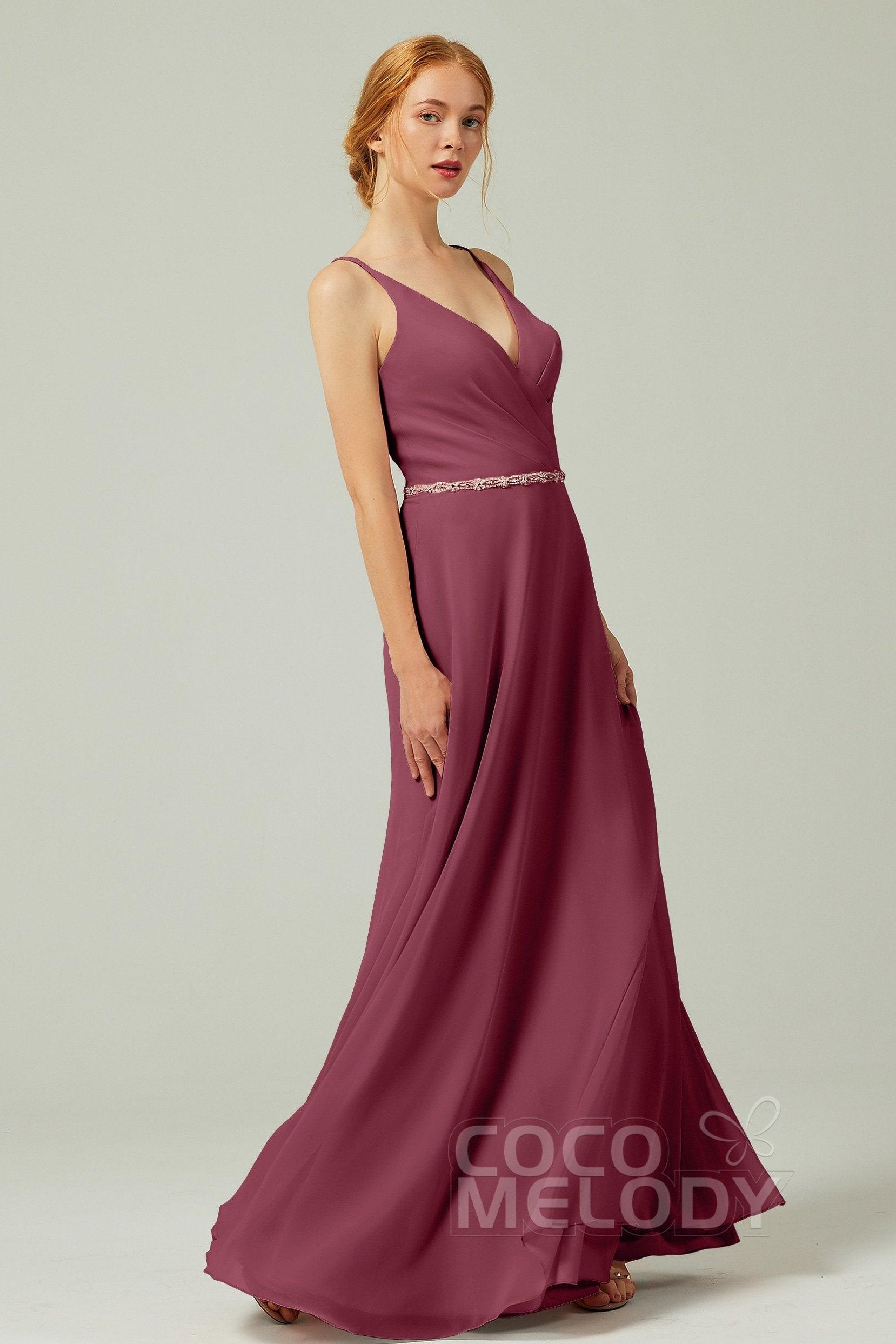 A-Line Floor Length Chiffon Bridesmaid Dress CB0303 - COCOMELODY