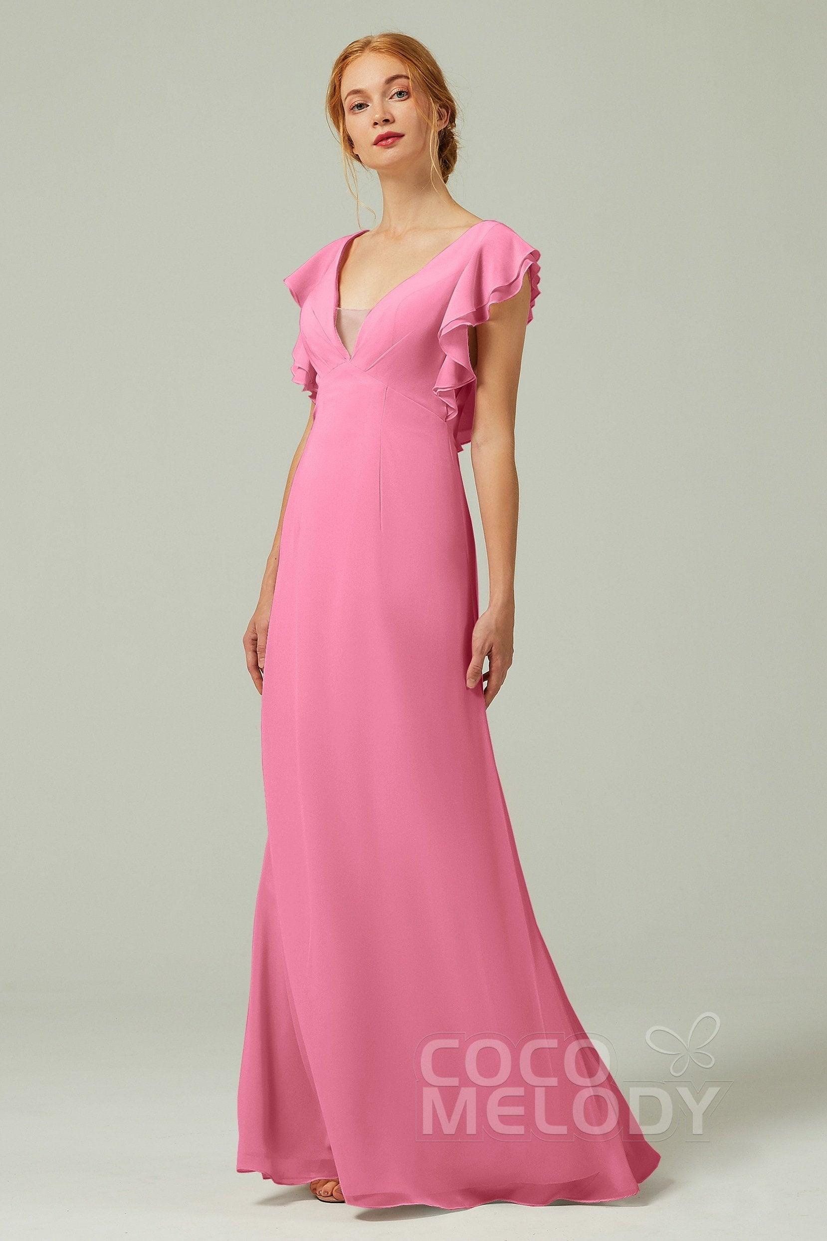 Sheath-Column Floor Length Chiffon Bridesmaid Dress CB0304 - COCOMELODY