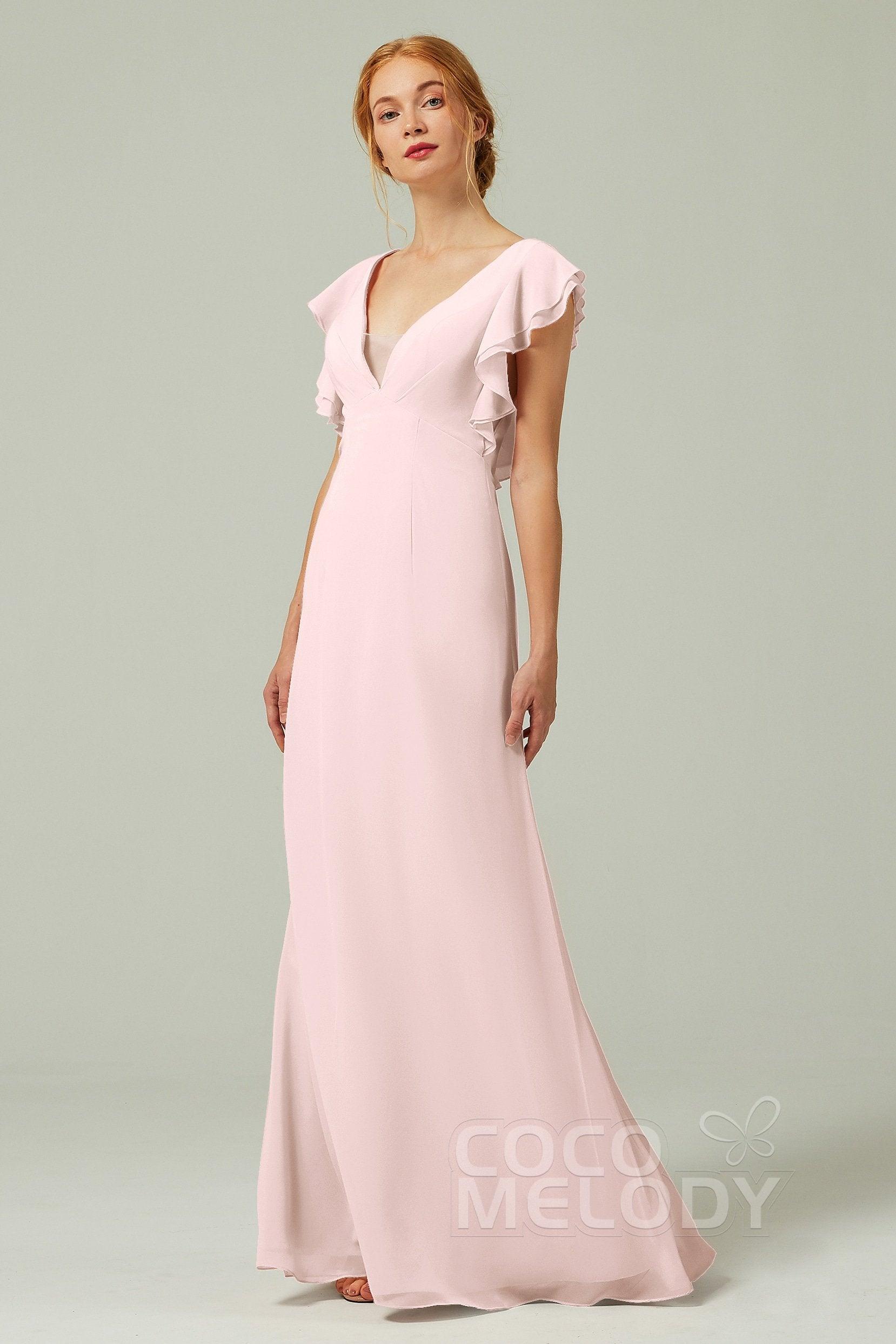 Sheath-Column Floor Length Chiffon Bridesmaid Dress CB0304 - COCOMELODY