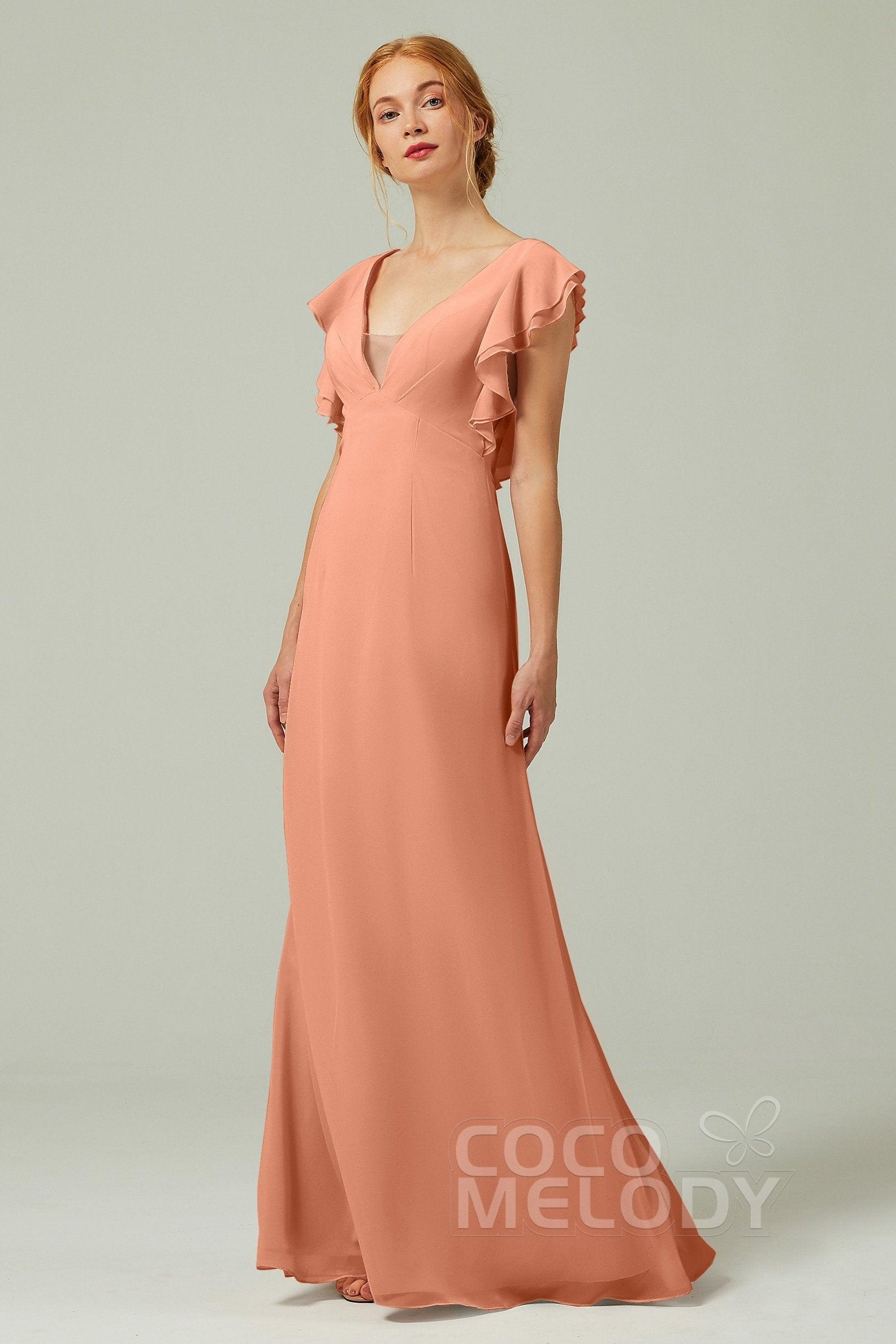 Sheath-Column Floor Length Chiffon Bridesmaid Dress CB0304 - COCOMELODY
