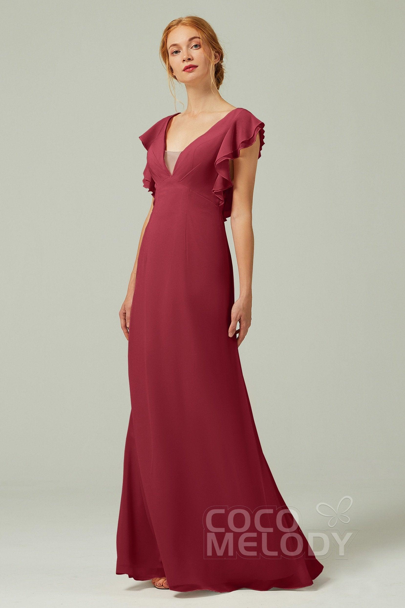 Sheath-Column Floor Length Chiffon Bridesmaid Dress CB0304 - COCOMELODY