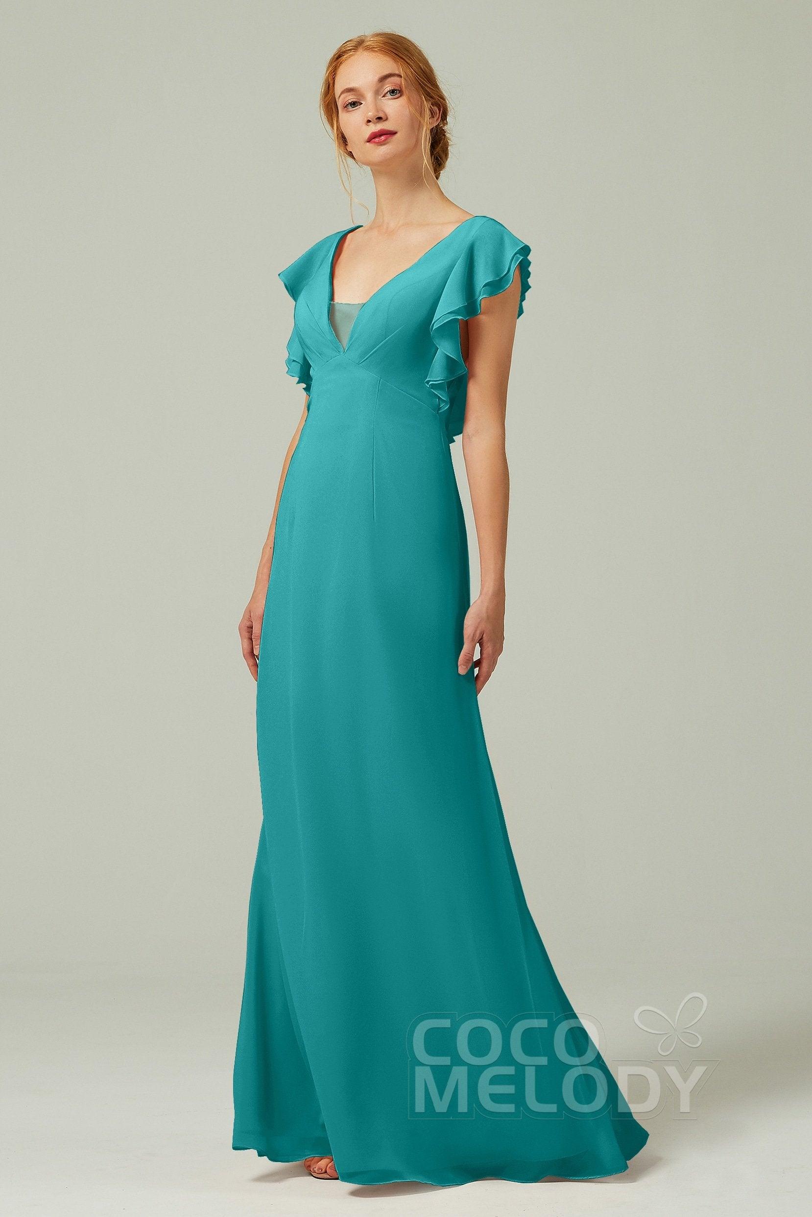 Sheath-Column Floor Length Chiffon Bridesmaid Dress CB0304 - COCOMELODY