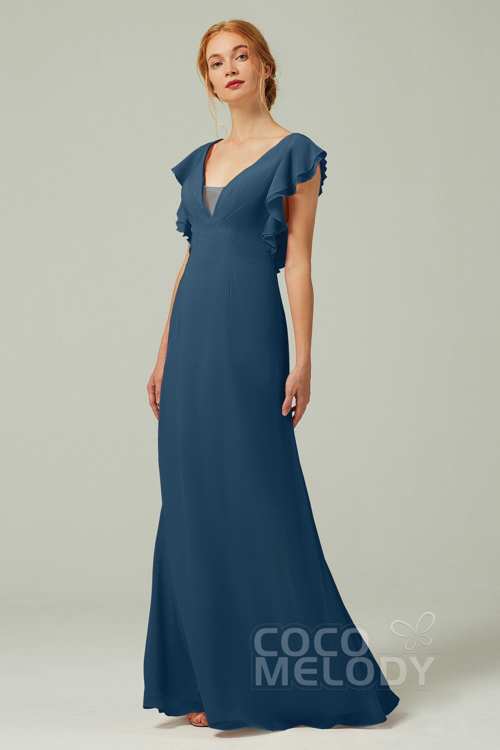 Sheath-Column Floor Length Chiffon Bridesmaid Dress CB0304 - COCOMELODY