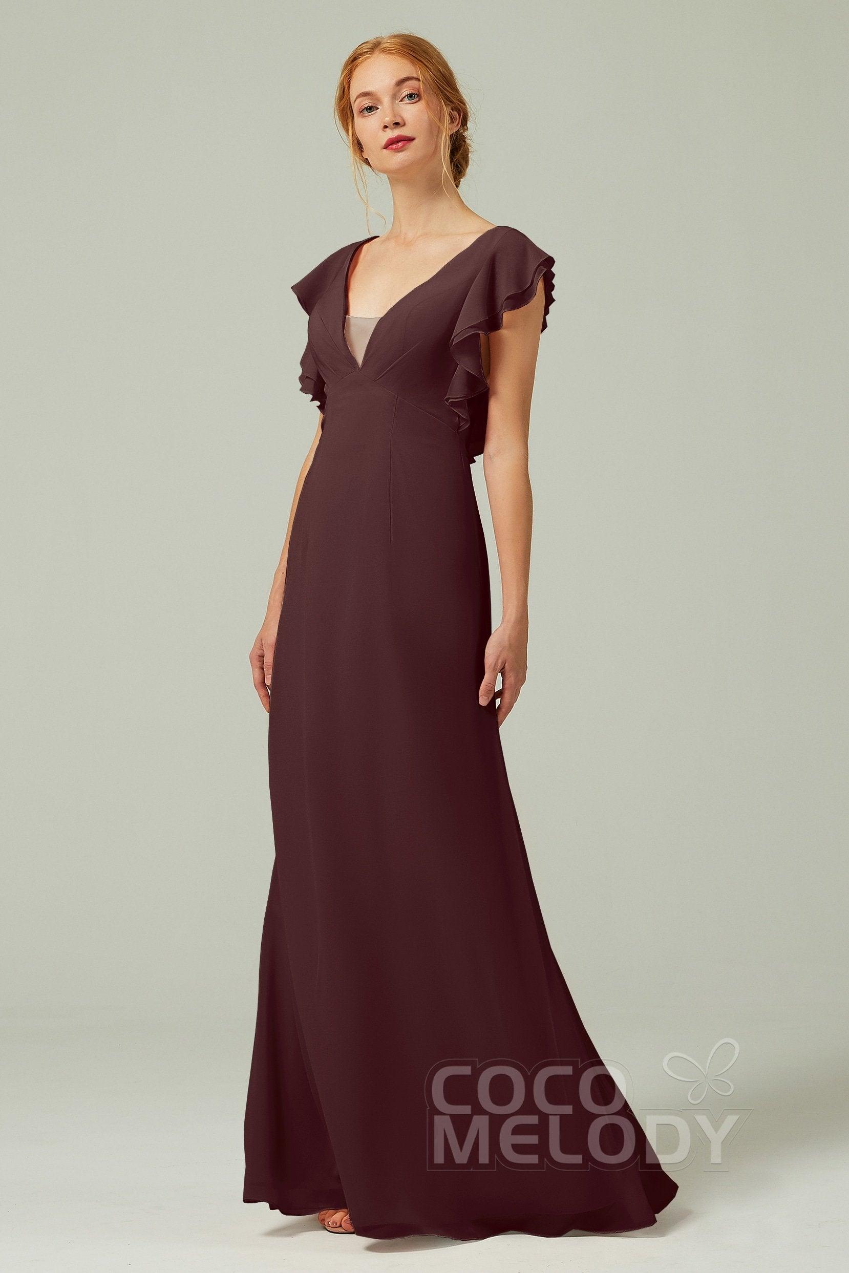 Sheath-Column Floor Length Chiffon Bridesmaid Dress CB0304 - COCOMELODY