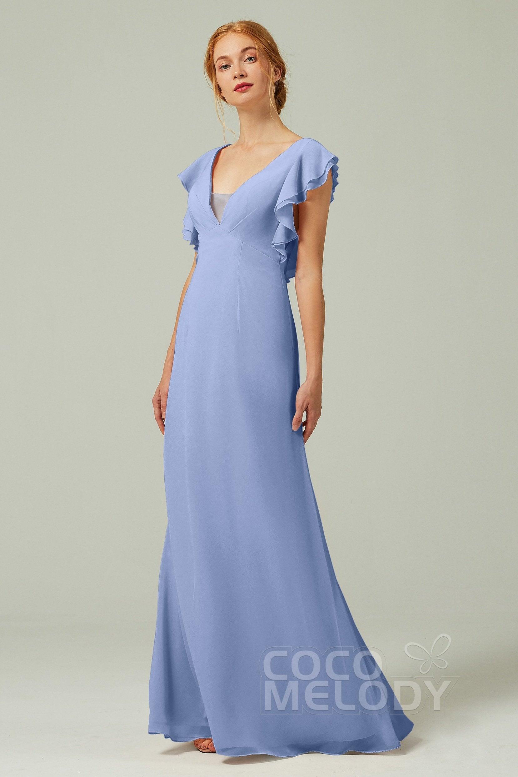 Sheath-Column Floor Length Chiffon Bridesmaid Dress CB0304 - COCOMELODY