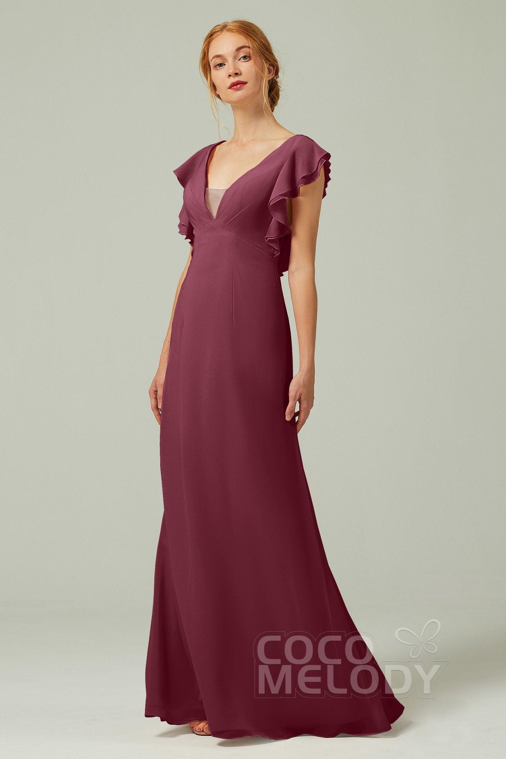 Sheath-Column Floor Length Chiffon Bridesmaid Dress CB0304 - COCOMELODY