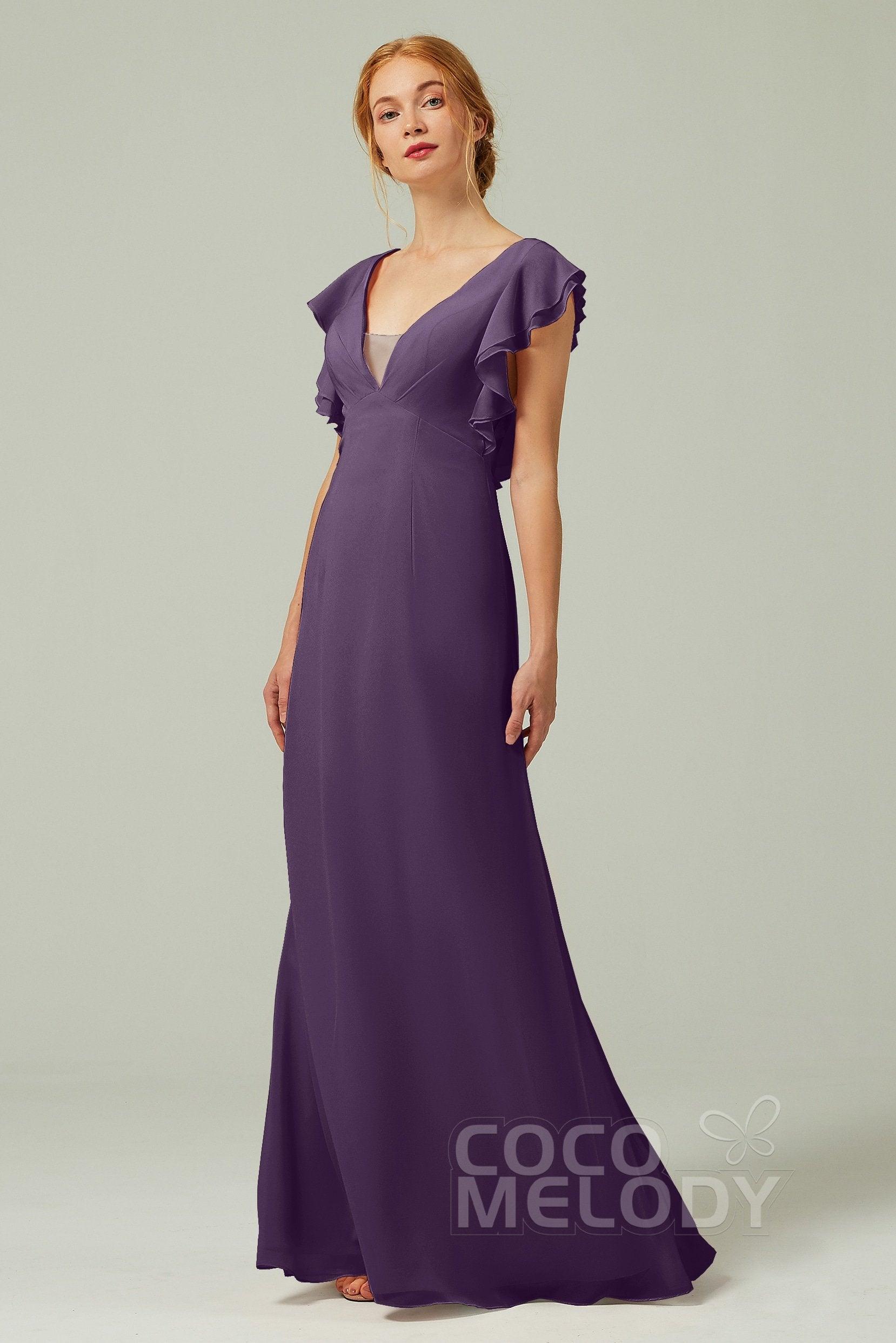 Sheath-Column Floor Length Chiffon Bridesmaid Dress CB0304 - COCOMELODY