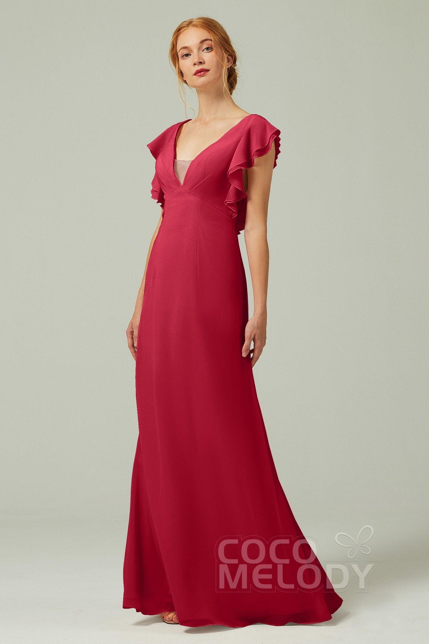 Sheath-Column Floor Length Chiffon Bridesmaid Dress CB0304 - COCOMELODY