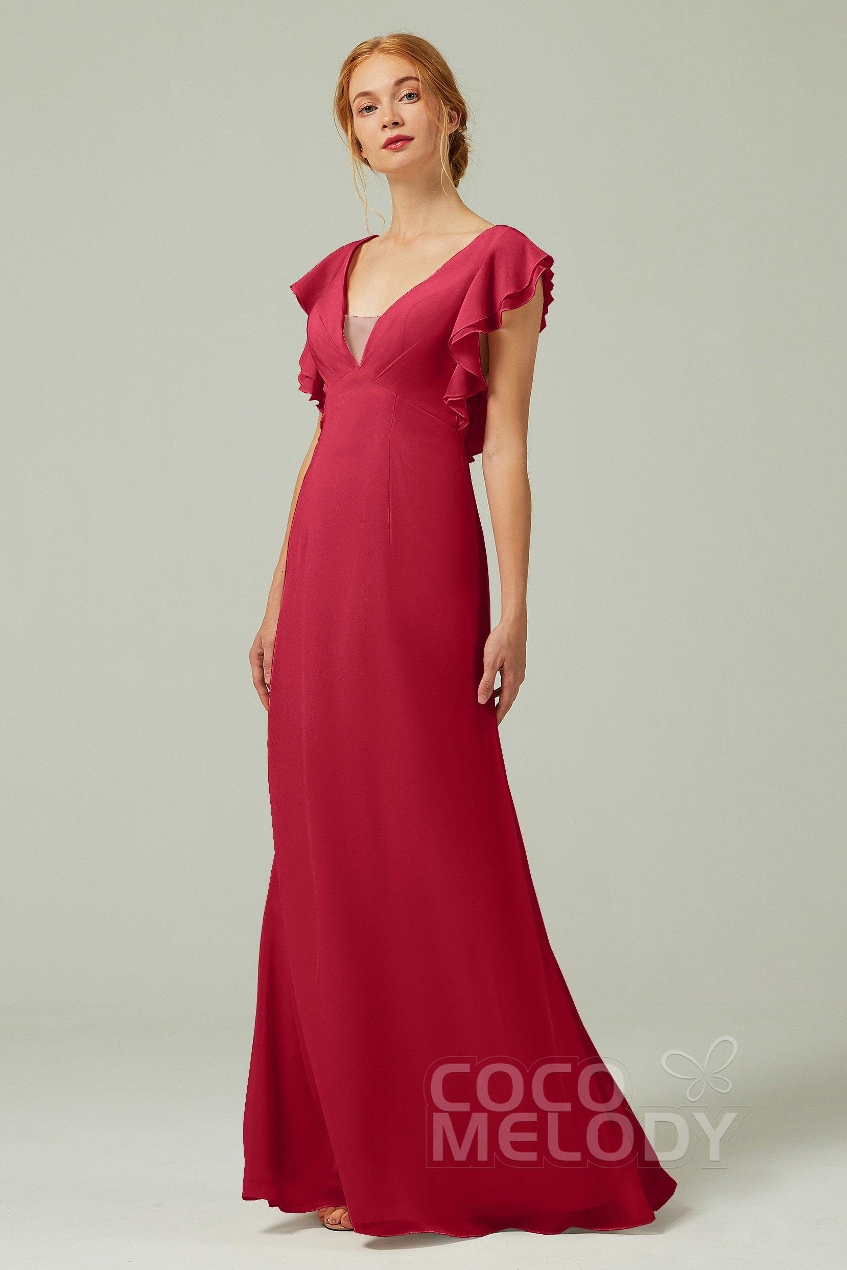 Sheath-Column Floor Length Chiffon Bridesmaid Dress CB0304 - COCOMELODY