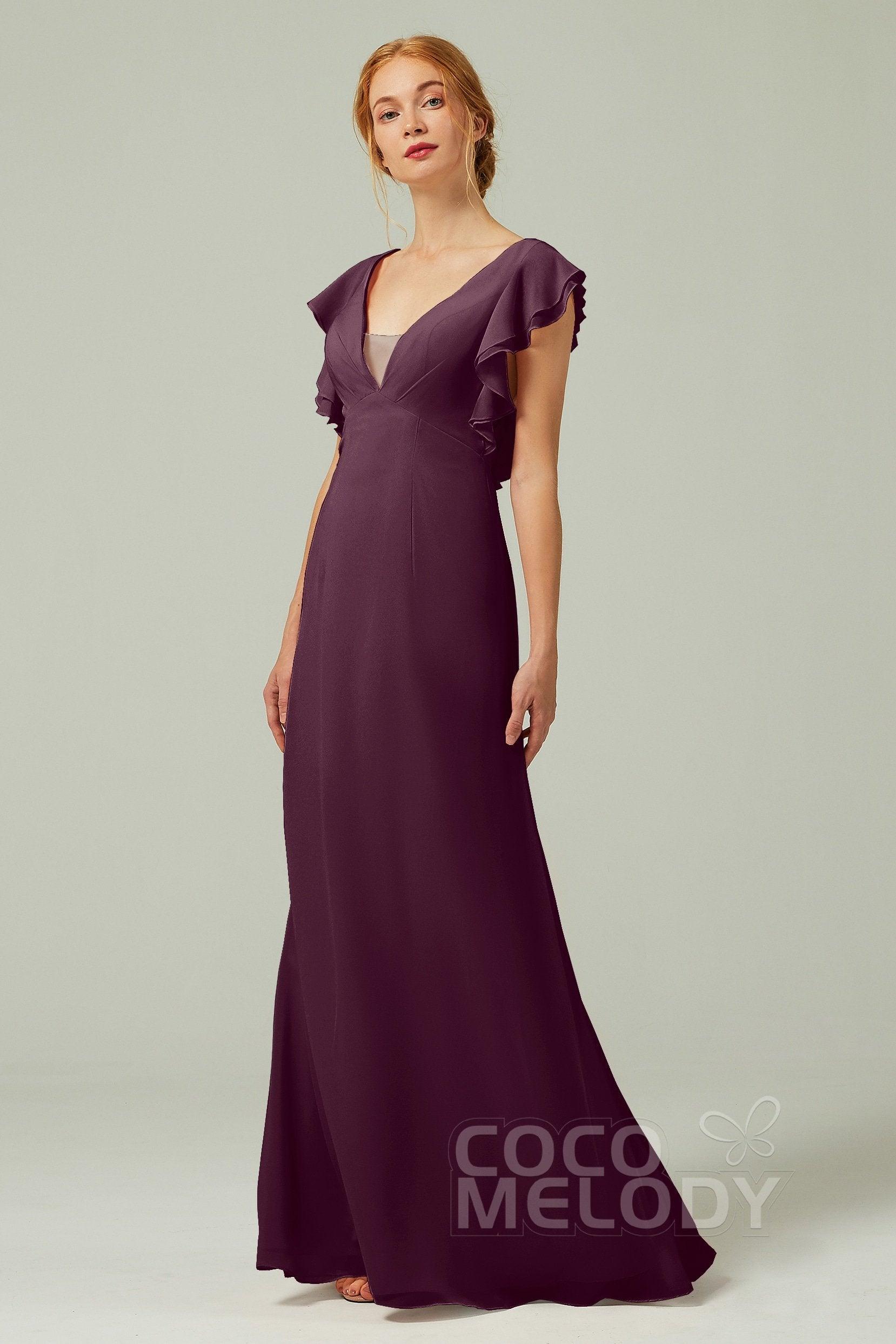Sheath-Column Floor Length Chiffon Bridesmaid Dress CB0304 - COCOMELODY