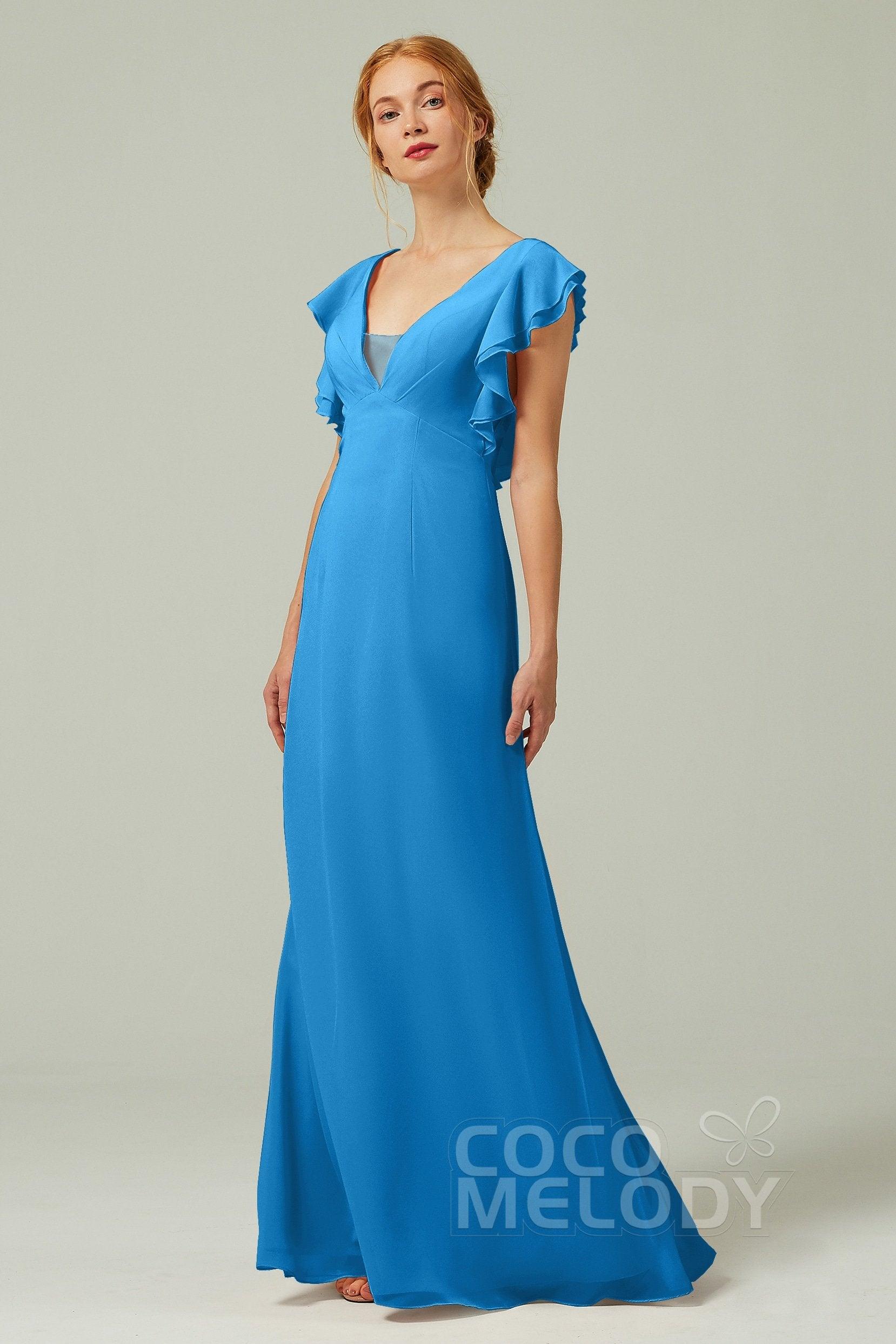 Sheath-Column Floor Length Chiffon Bridesmaid Dress CB0304 - COCOMELODY