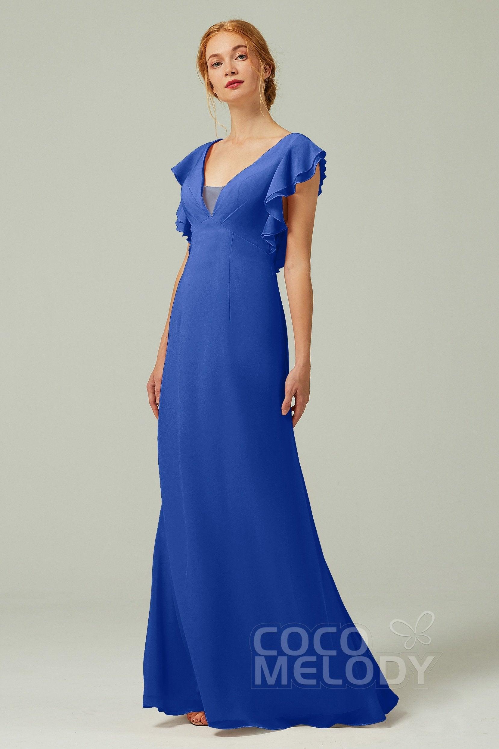 Sheath-Column Floor Length Chiffon Bridesmaid Dress CB0304 - COCOMELODY