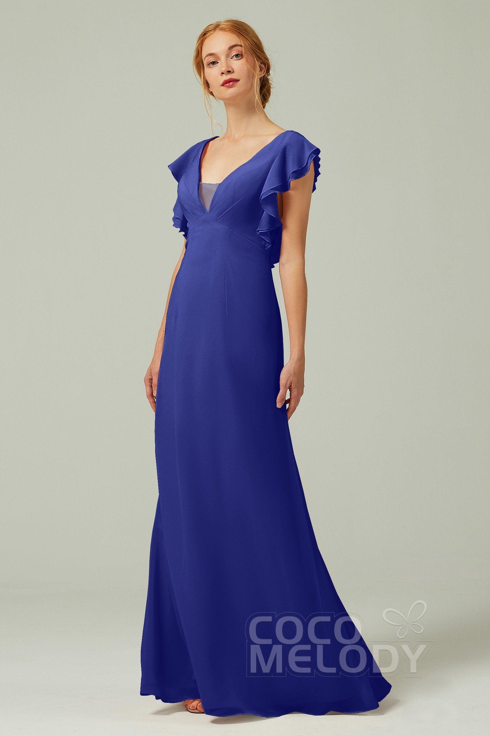 Sheath-Column Floor Length Chiffon Bridesmaid Dress CB0304 - COCOMELODY