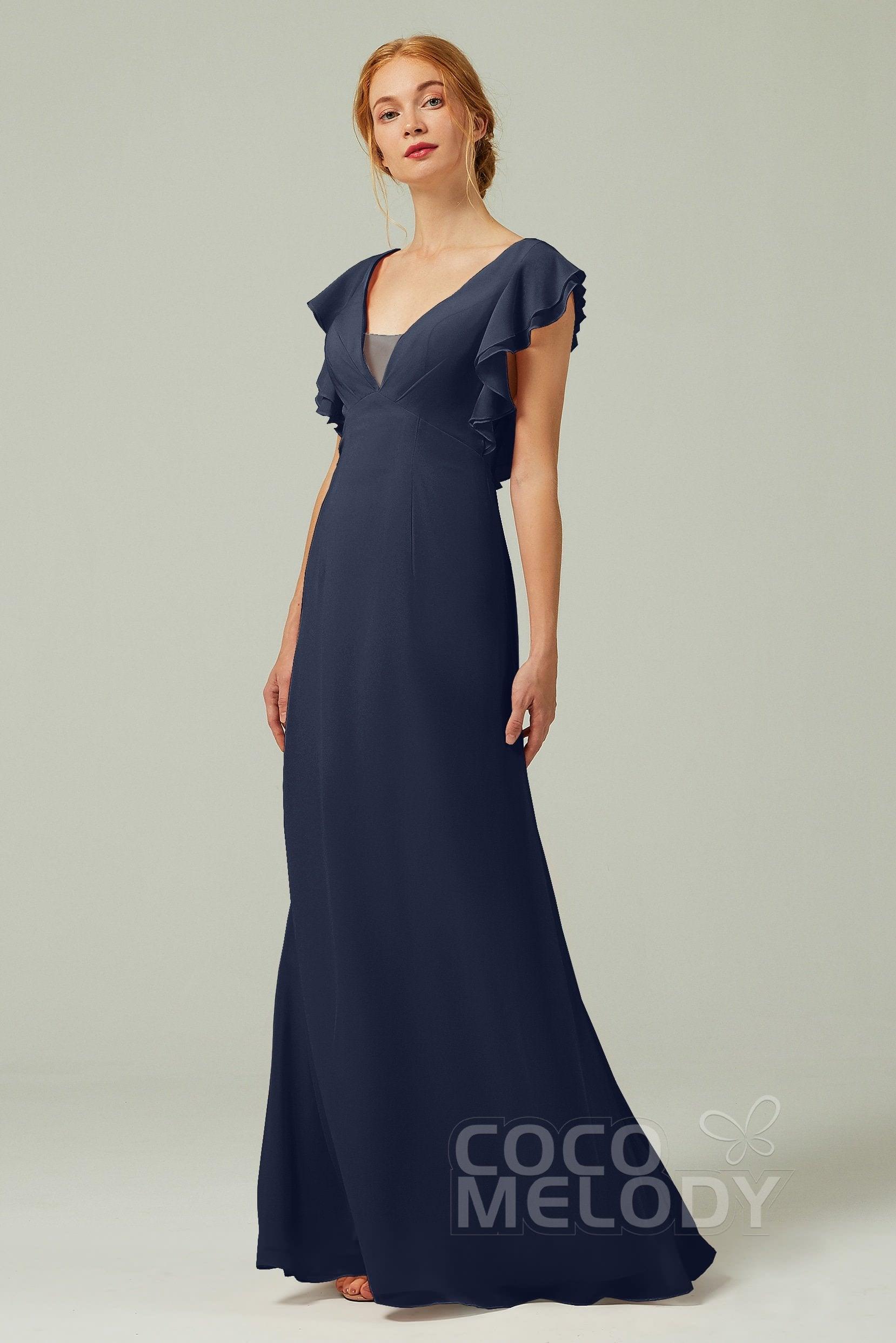 Sheath-Column Floor Length Chiffon Bridesmaid Dress CB0304 - COCOMELODY