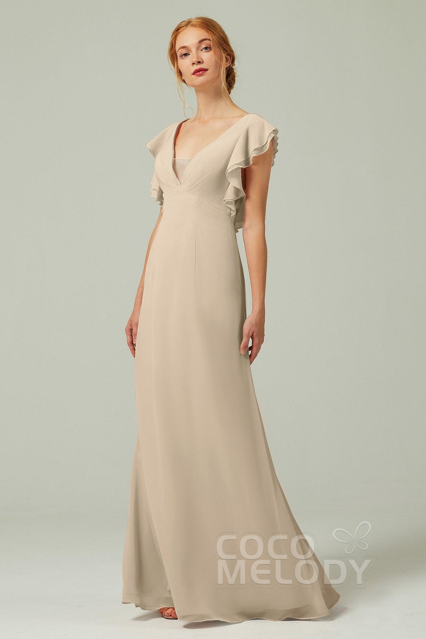 Sheath-Column Floor Length Chiffon Bridesmaid Dress CB0304 - COCOMELODY