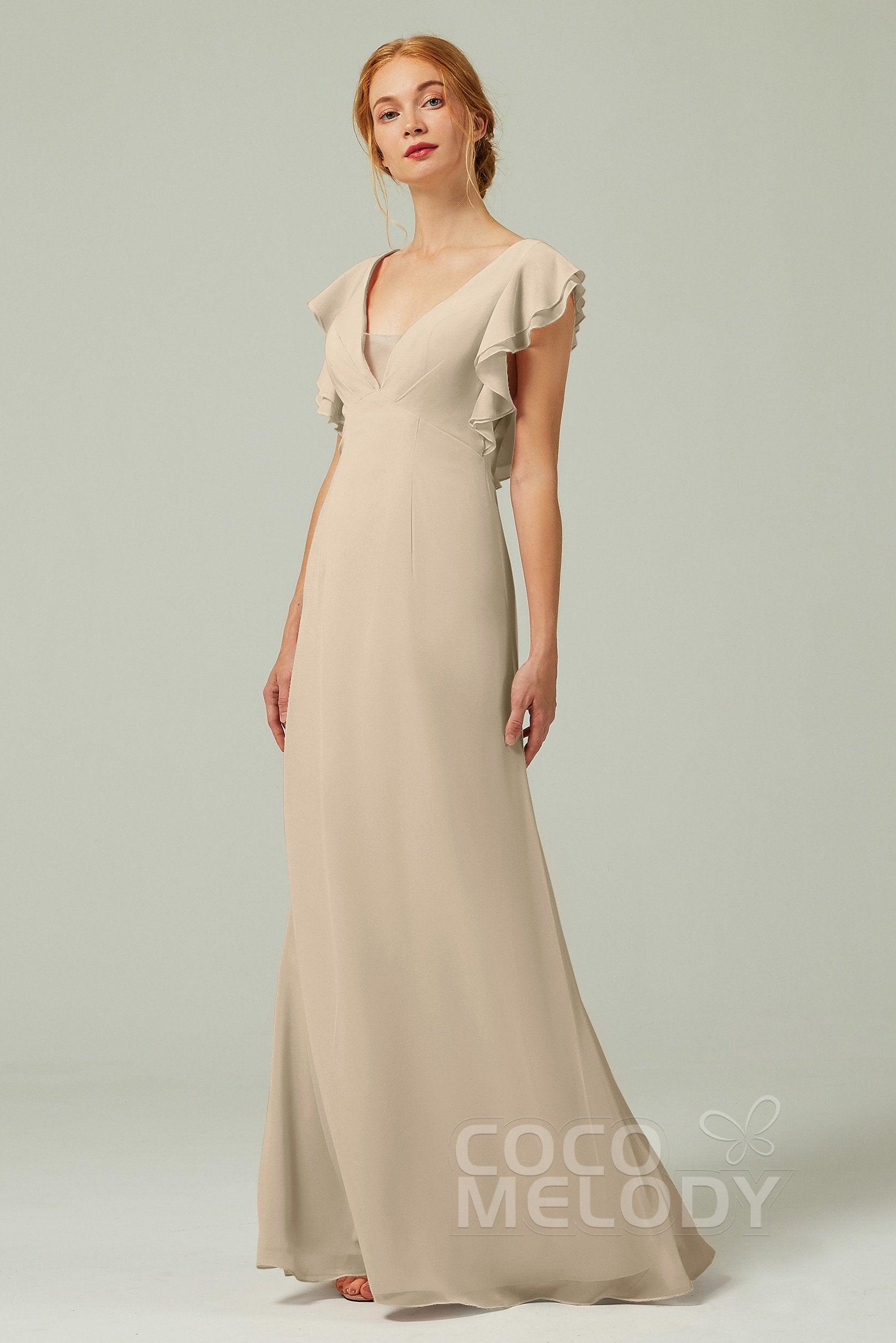 Sheath-Column Floor Length Chiffon Bridesmaid Dress CB0304 - COCOMELODY