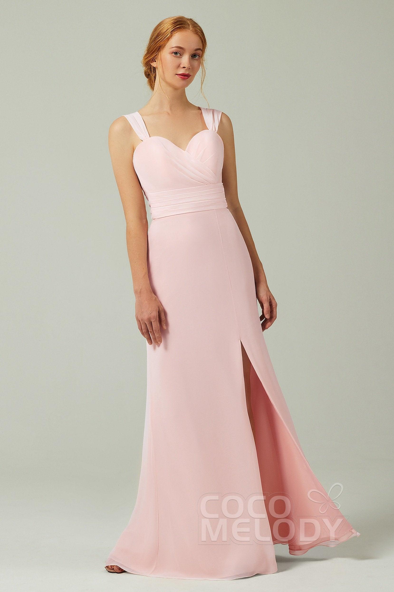Sheath-Column Floor Length Chiffon Bridesmaid Dress CB0305 - COCOMELODY