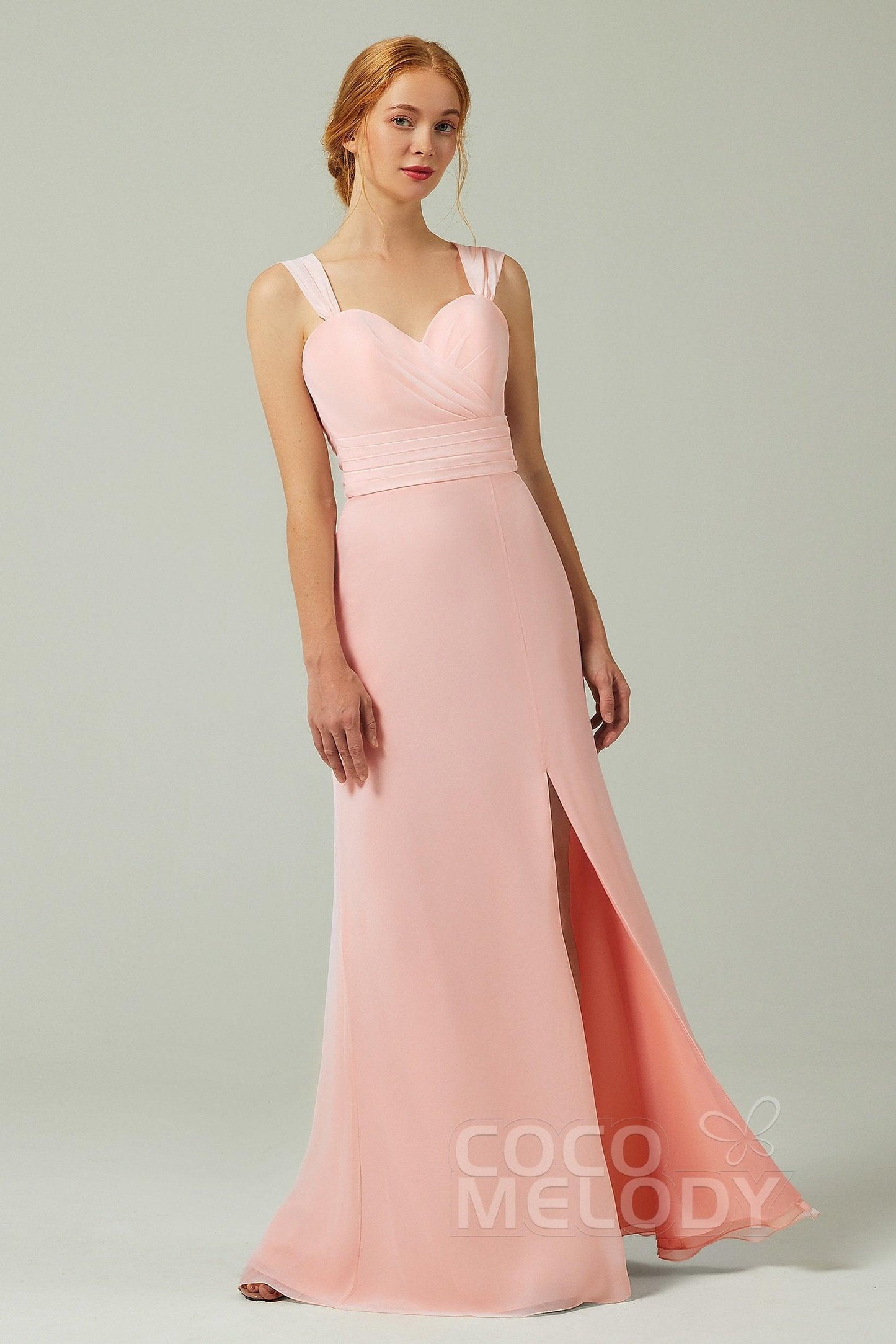 Sheath-Column Floor Length Chiffon Bridesmaid Dress CB0305 - COCOMELODY