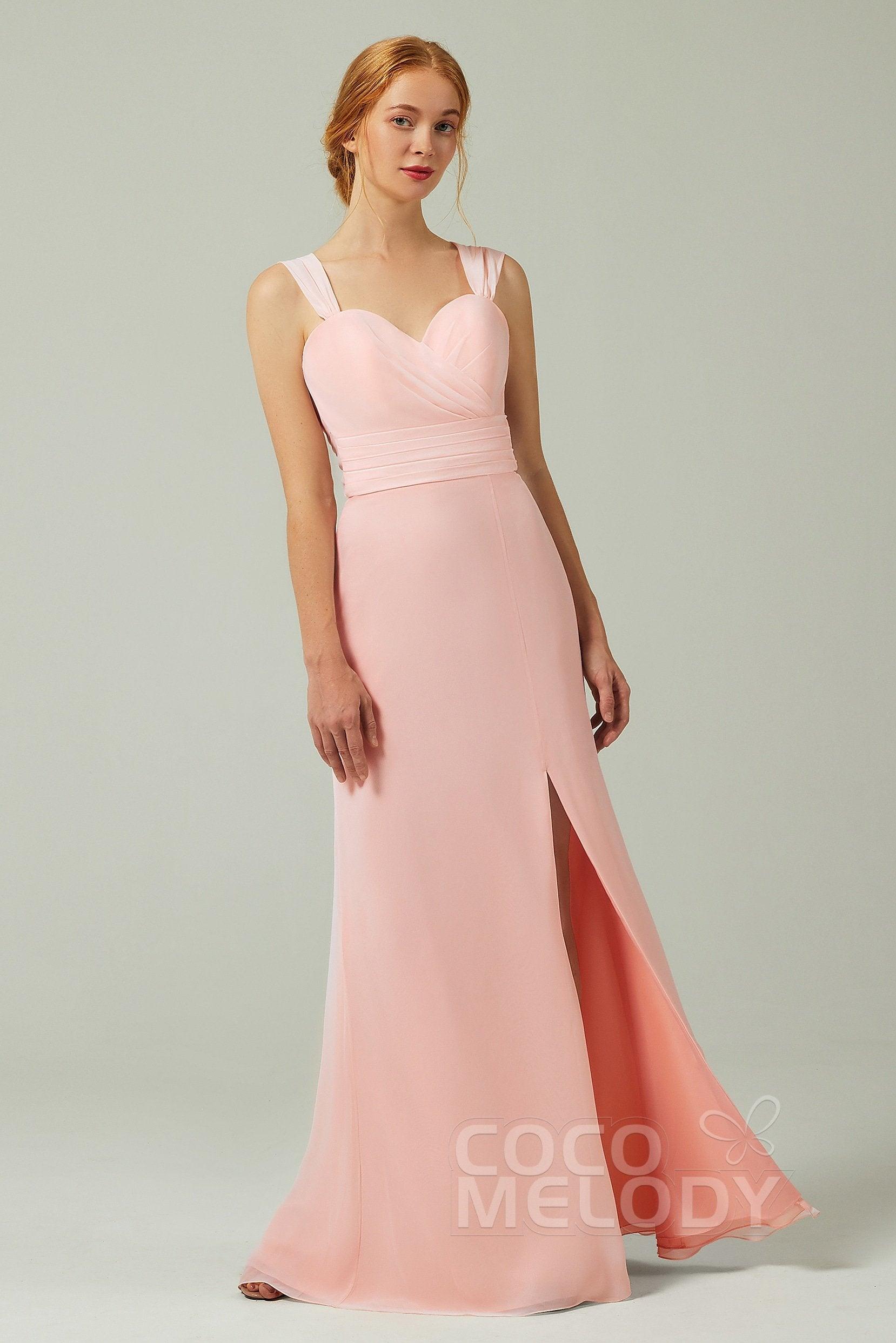 Sheath-Column Floor Length Chiffon Bridesmaid Dress CB0305 - COCOMELODY