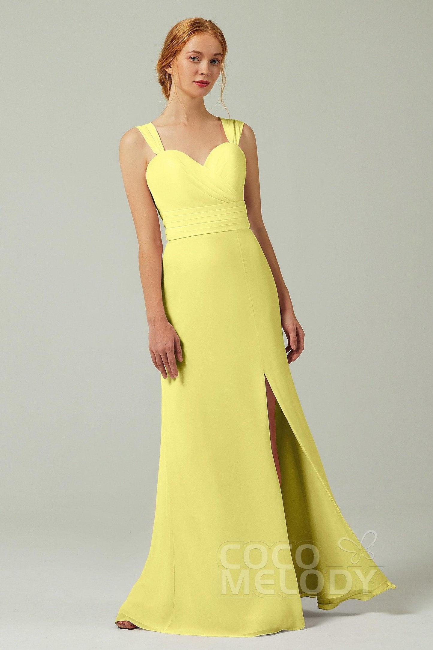 Sheath-Column Floor Length Chiffon Bridesmaid Dress CB0305 - COCOMELODY