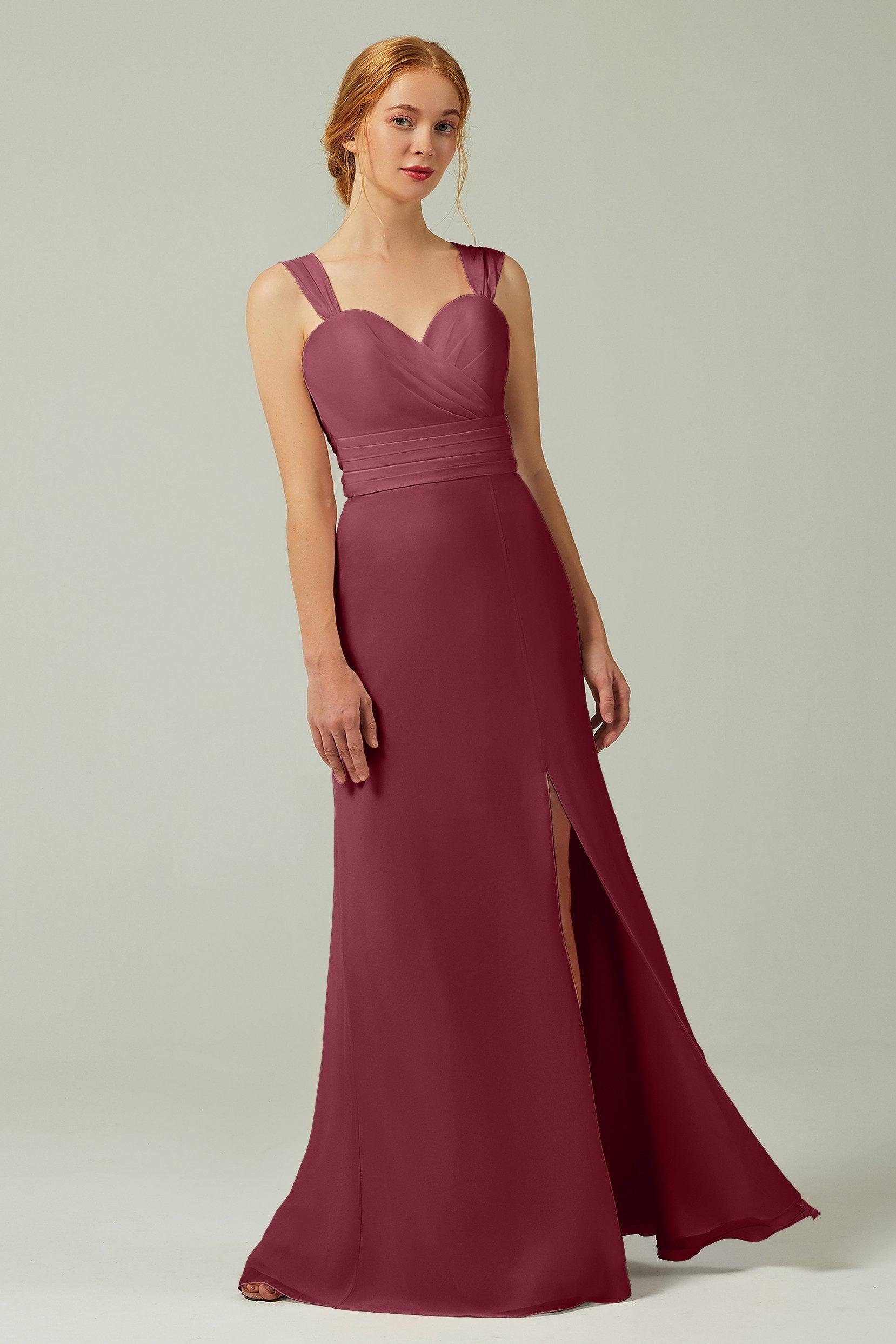 Sheath-Column Floor Length Chiffon Bridesmaid Dress CB0305 - COCOMELODY