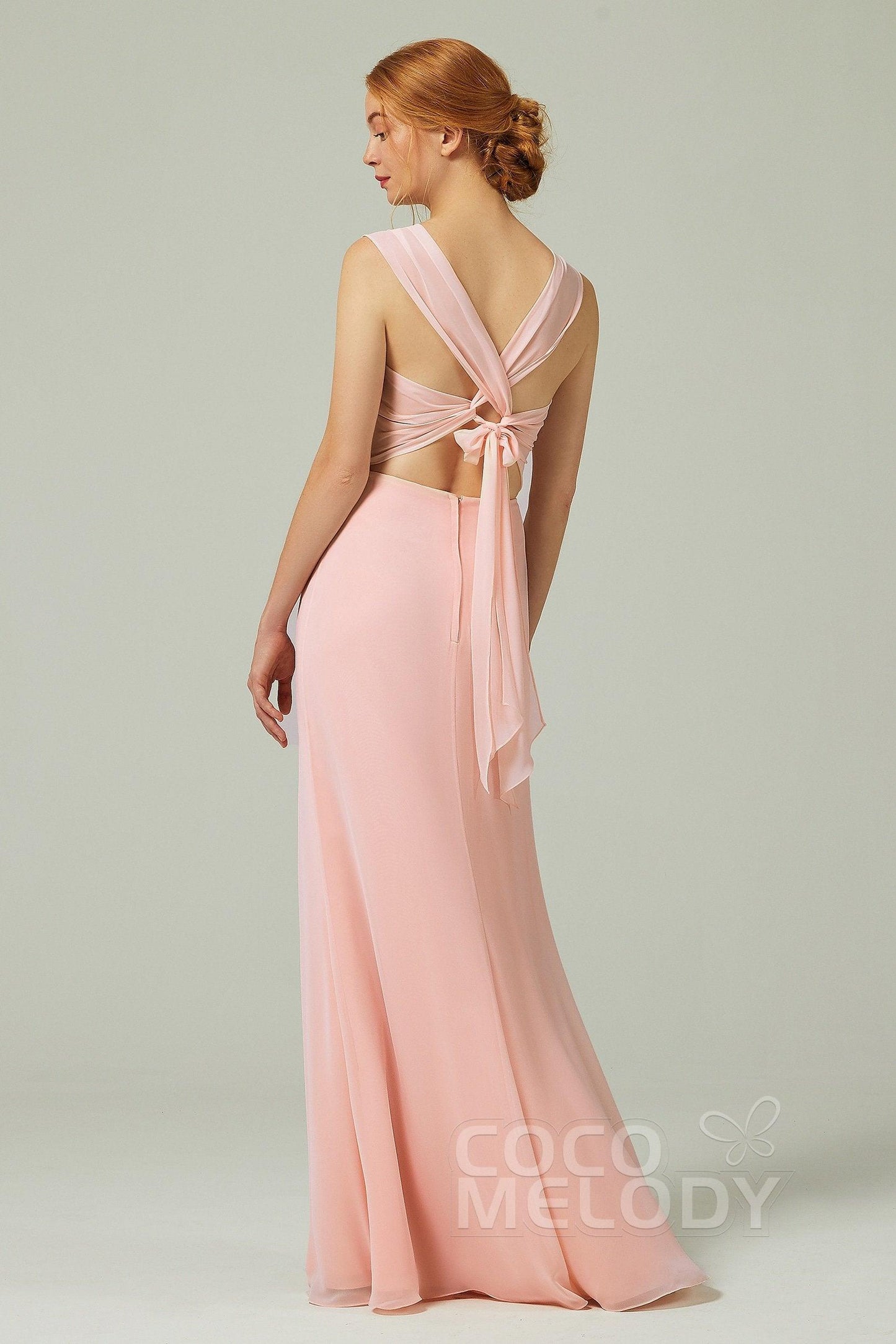 Sheath-Column Floor Length Chiffon Bridesmaid Dress CB0305 - COCOMELODY
