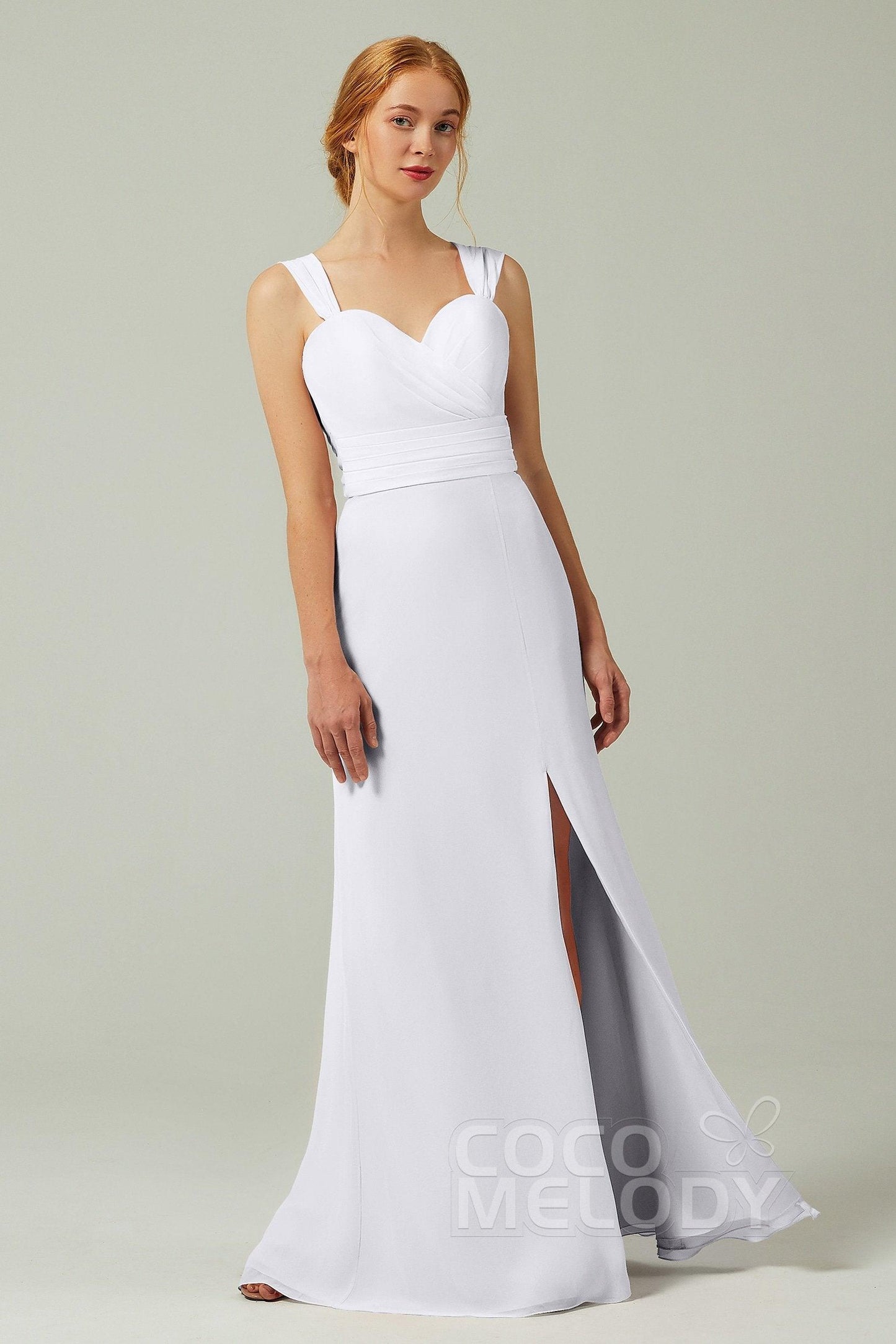 Sheath-Column Floor Length Chiffon Bridesmaid Dress CB0305 - COCOMELODY