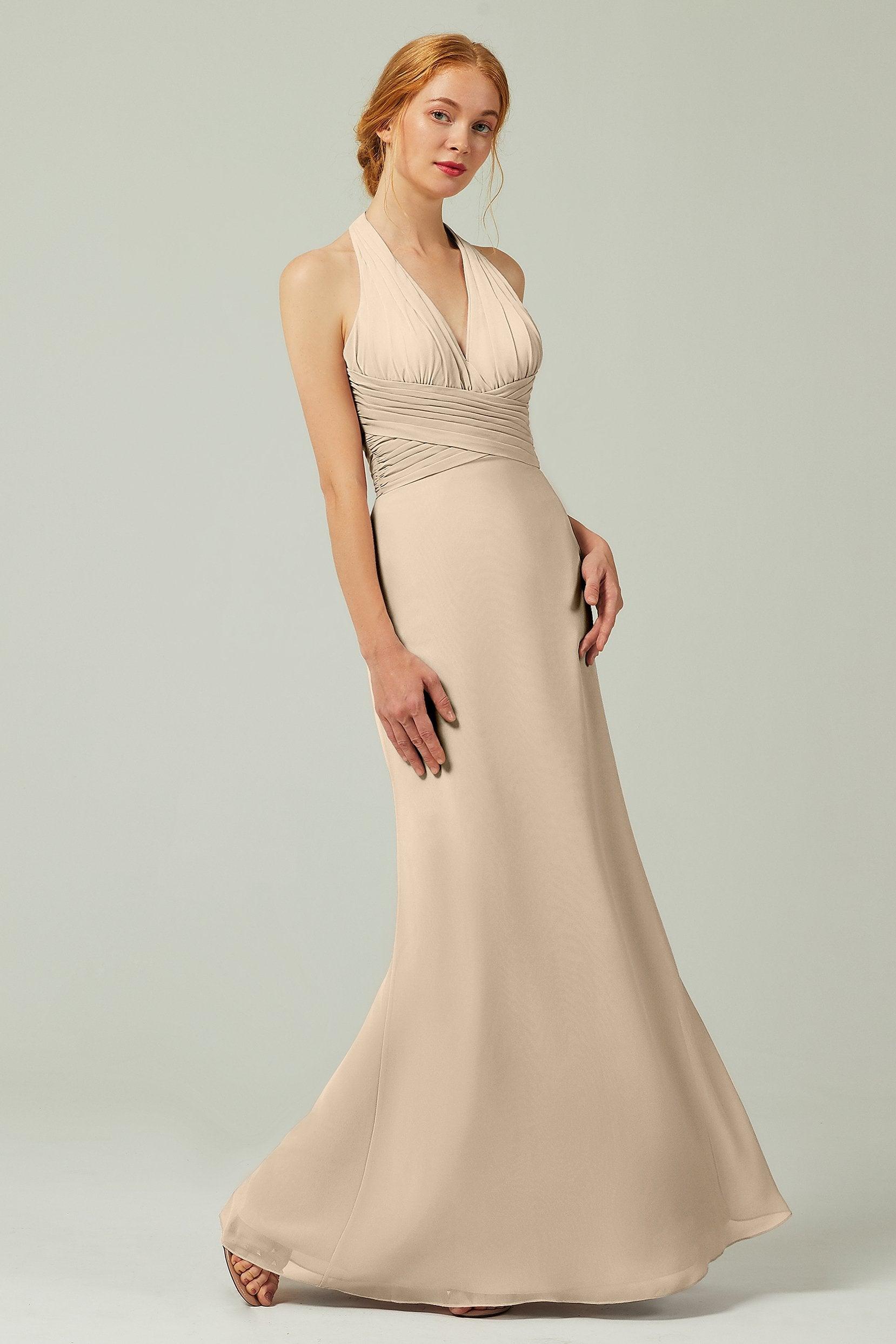 Sheath-Column Floor Length Chiffon Bridesmaid Dress CB0306 - COCOMELODY
