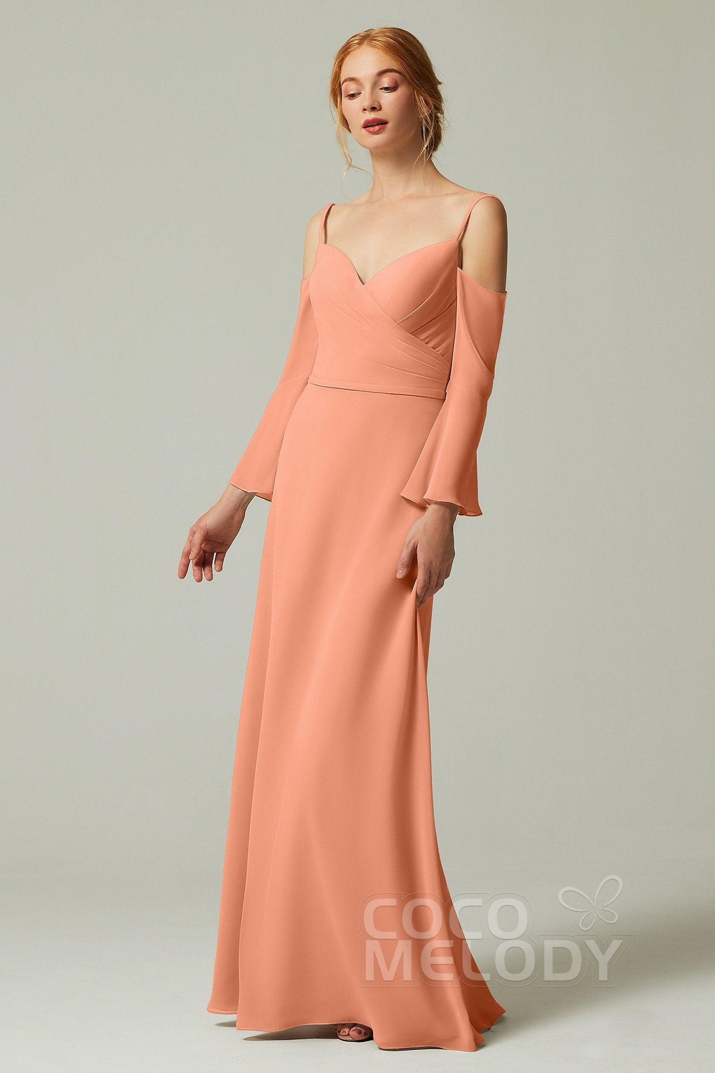 A-Line Floor Length Chiffon Bridesmaid Dress CB0307 - COCOMELODY