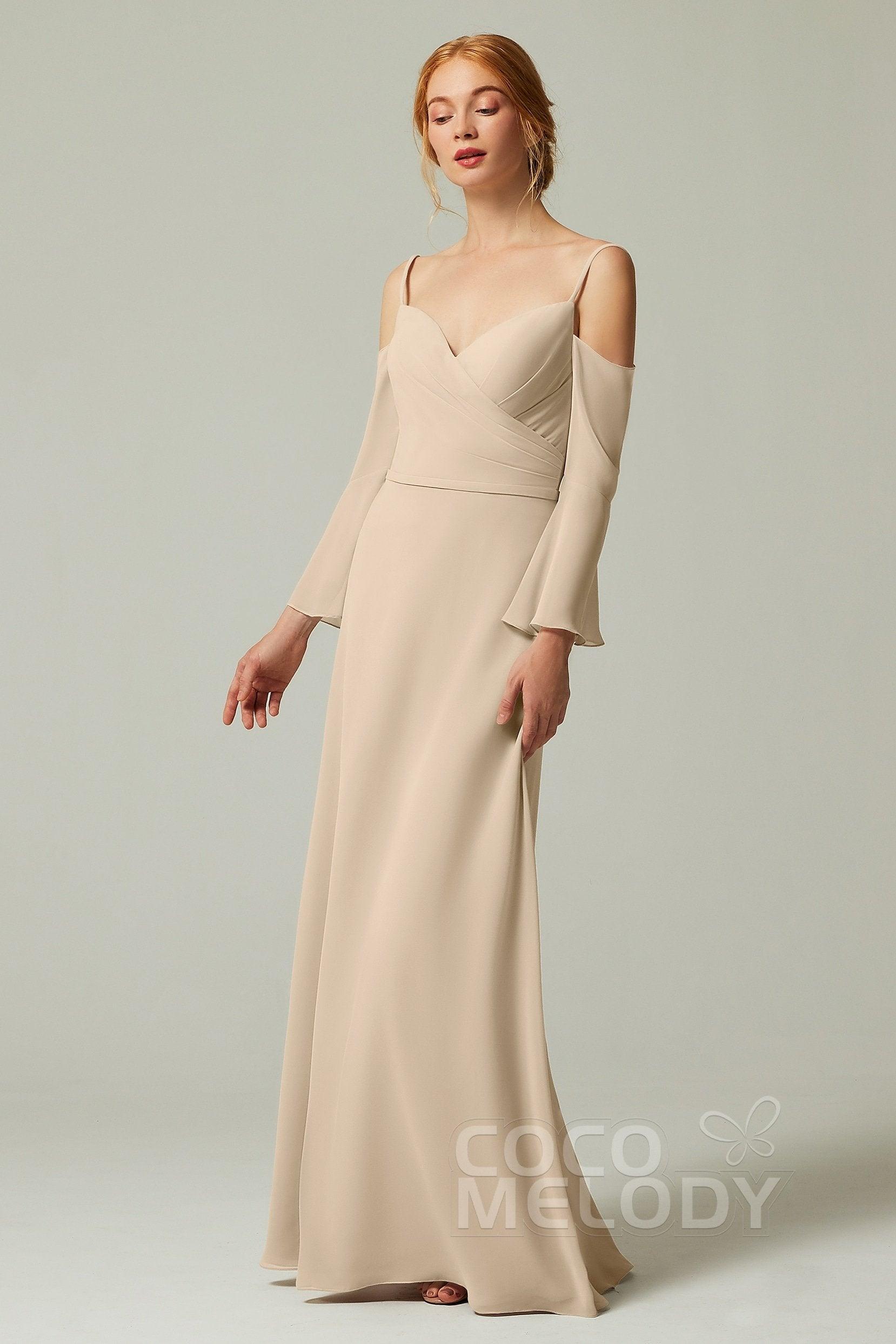 A-Line Floor Length Chiffon Bridesmaid Dress CB0307 - COCOMELODY