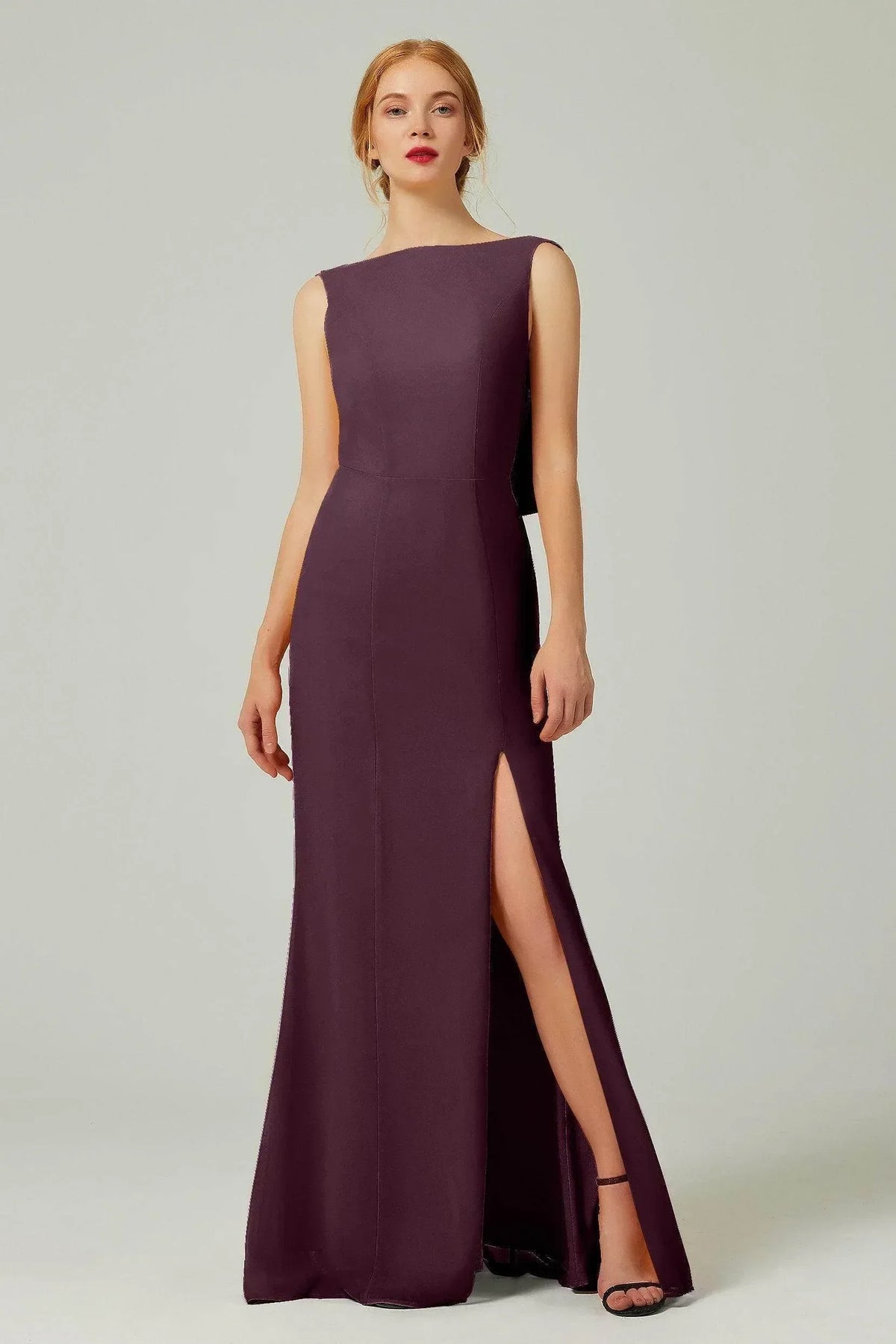 bridesmaid dresses destin fl Chiffon V-neck Simple Pleated Long Slit Bridesmaid Dress, FC2389 main image 1